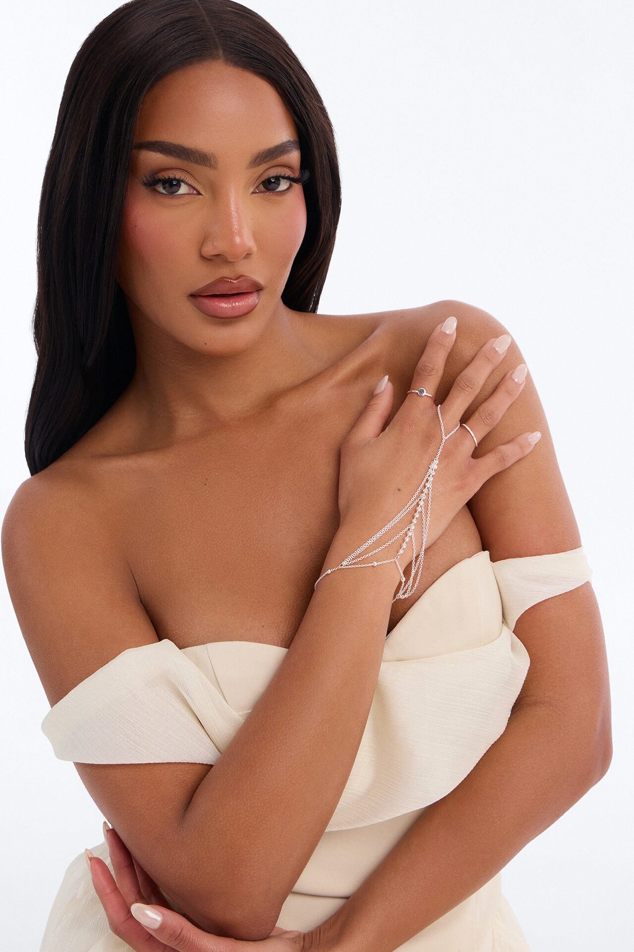 Mystery Chained Rhinestone Hand Chain - Silver