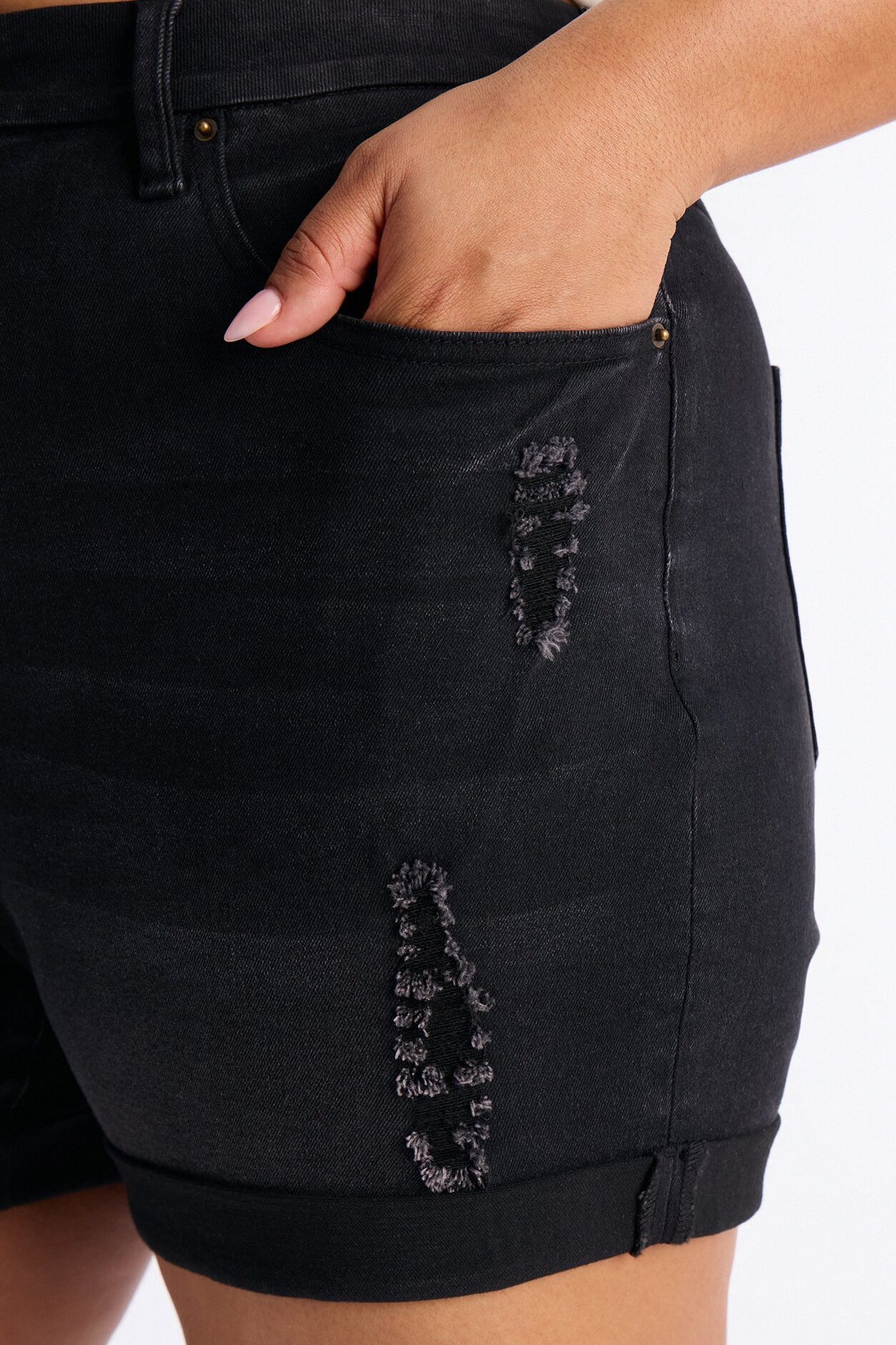 Heaven Sent Cuffed Denim Mom Shorts - Black Wash