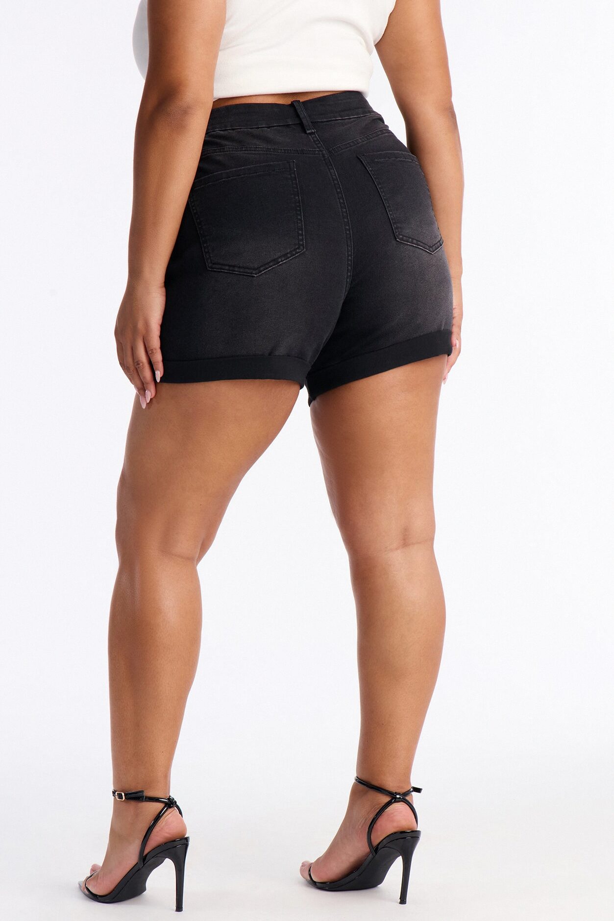 Heaven Sent Cuffed Denim Mom Shorts - Black Wash