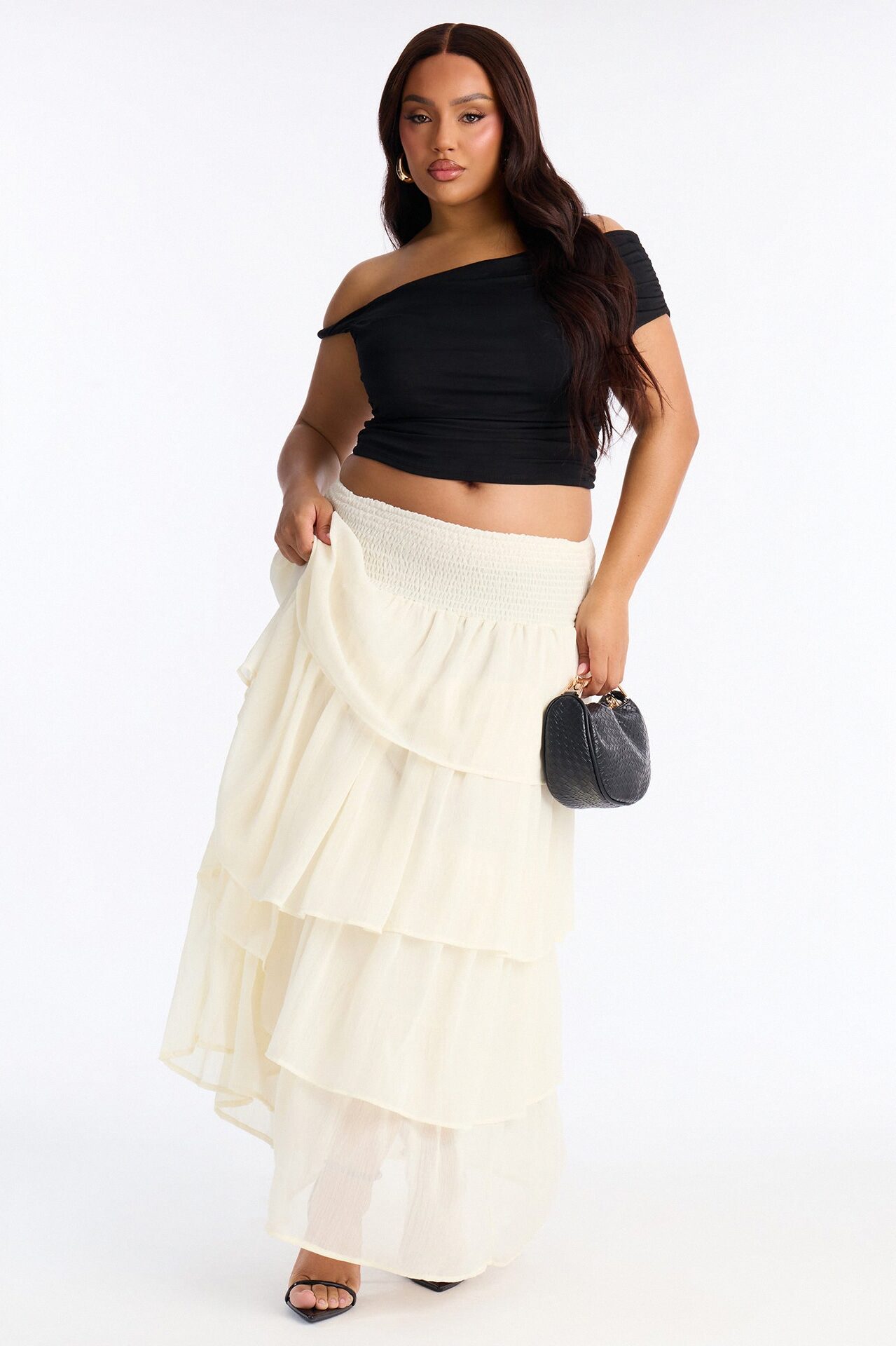 Bohemian Goddess Chiffon Tiered Ruffle Maxi 40″ - Ivory