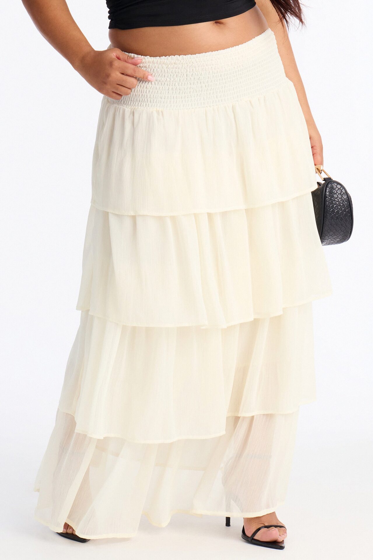 Bohemian Goddess Chiffon Tiered Ruffle Maxi 40″ - Ivory