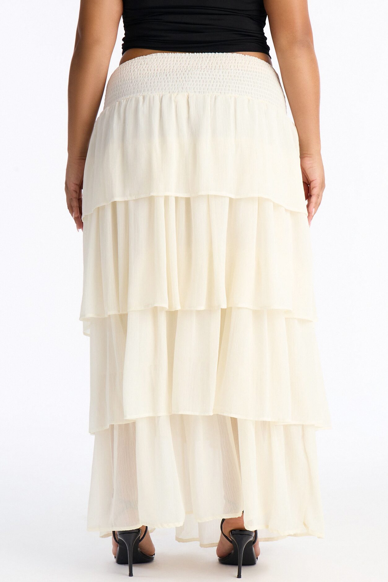 Bohemian Goddess Chiffon Tiered Ruffle Maxi 40″ - Ivory