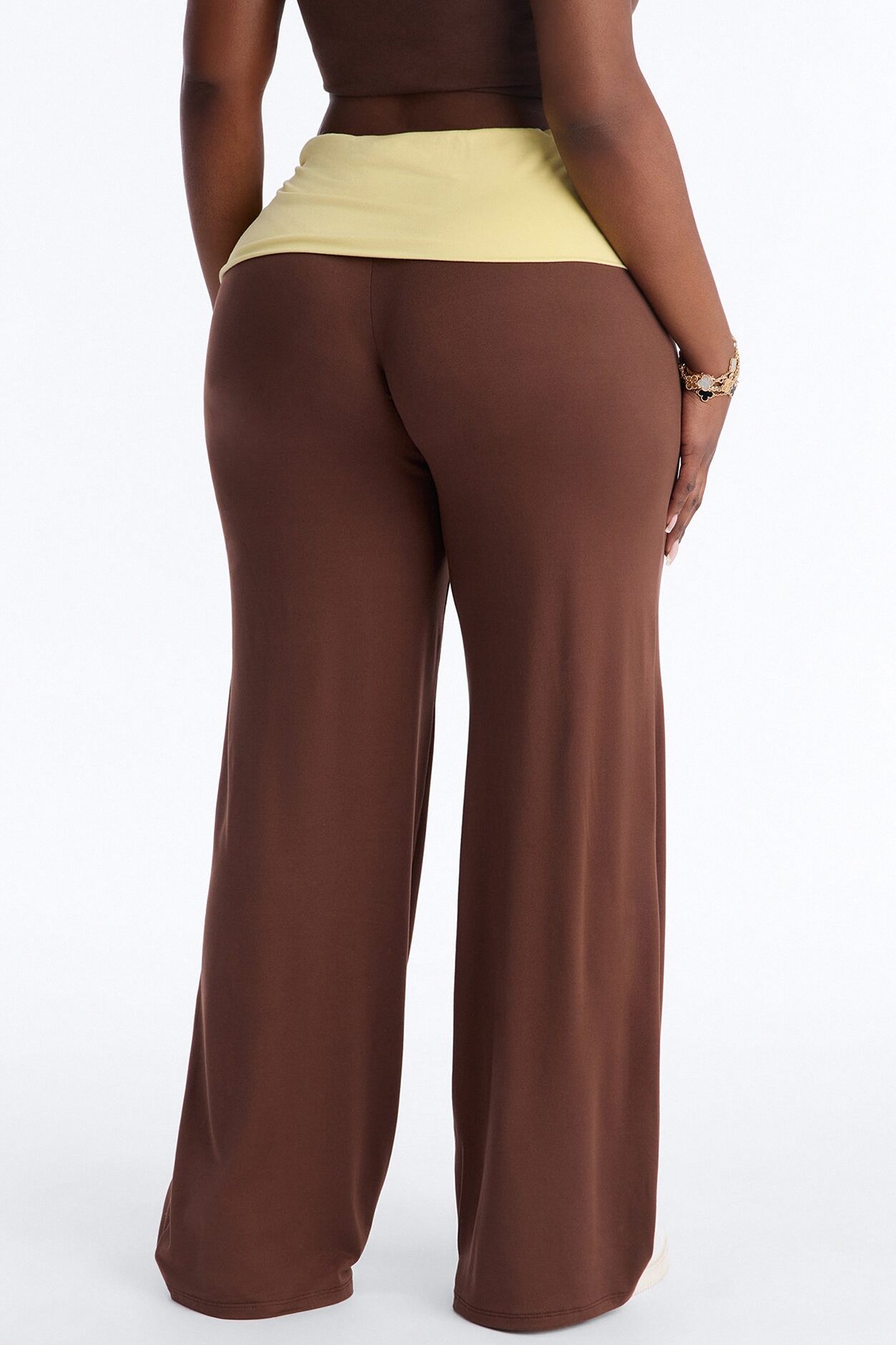 Aniyah Fold Over Flare Pant - Brown Combo