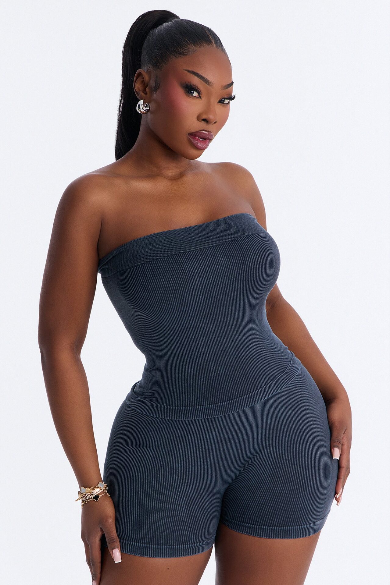 Off Duty Mineral Washed Strapless Short Set - Black