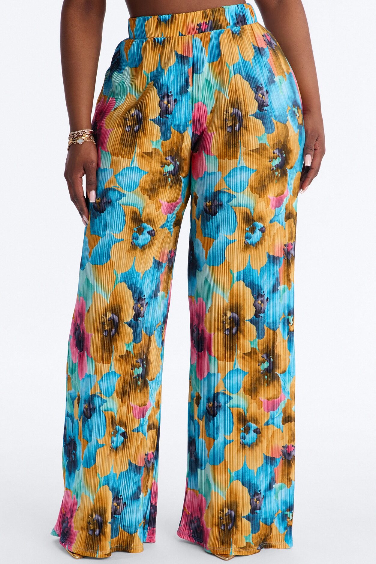 Pure Bliss Printed Plisse Pant - Blue/combo