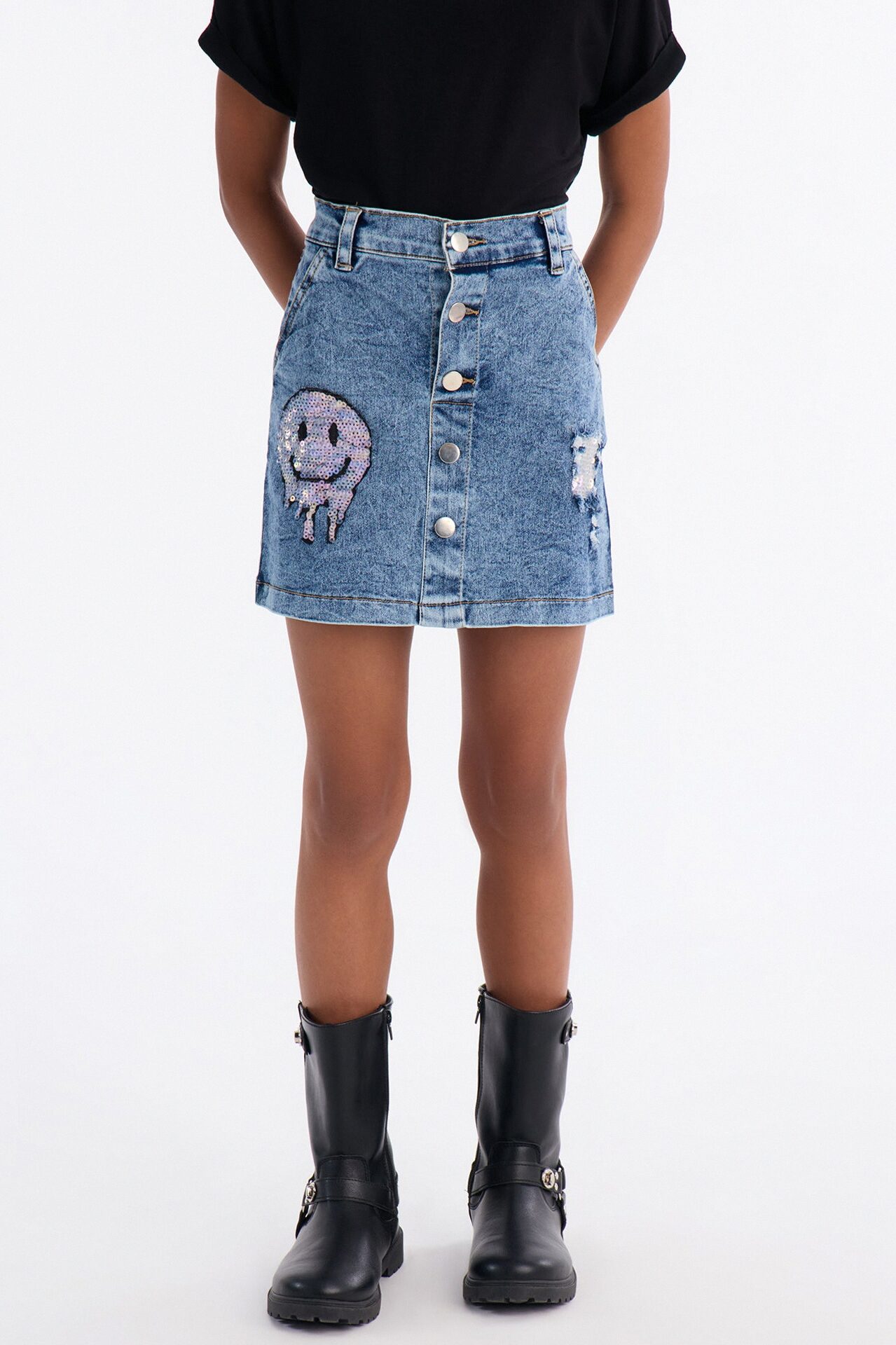 Mini All About It Button Front Denim Skirt - Medium Wash