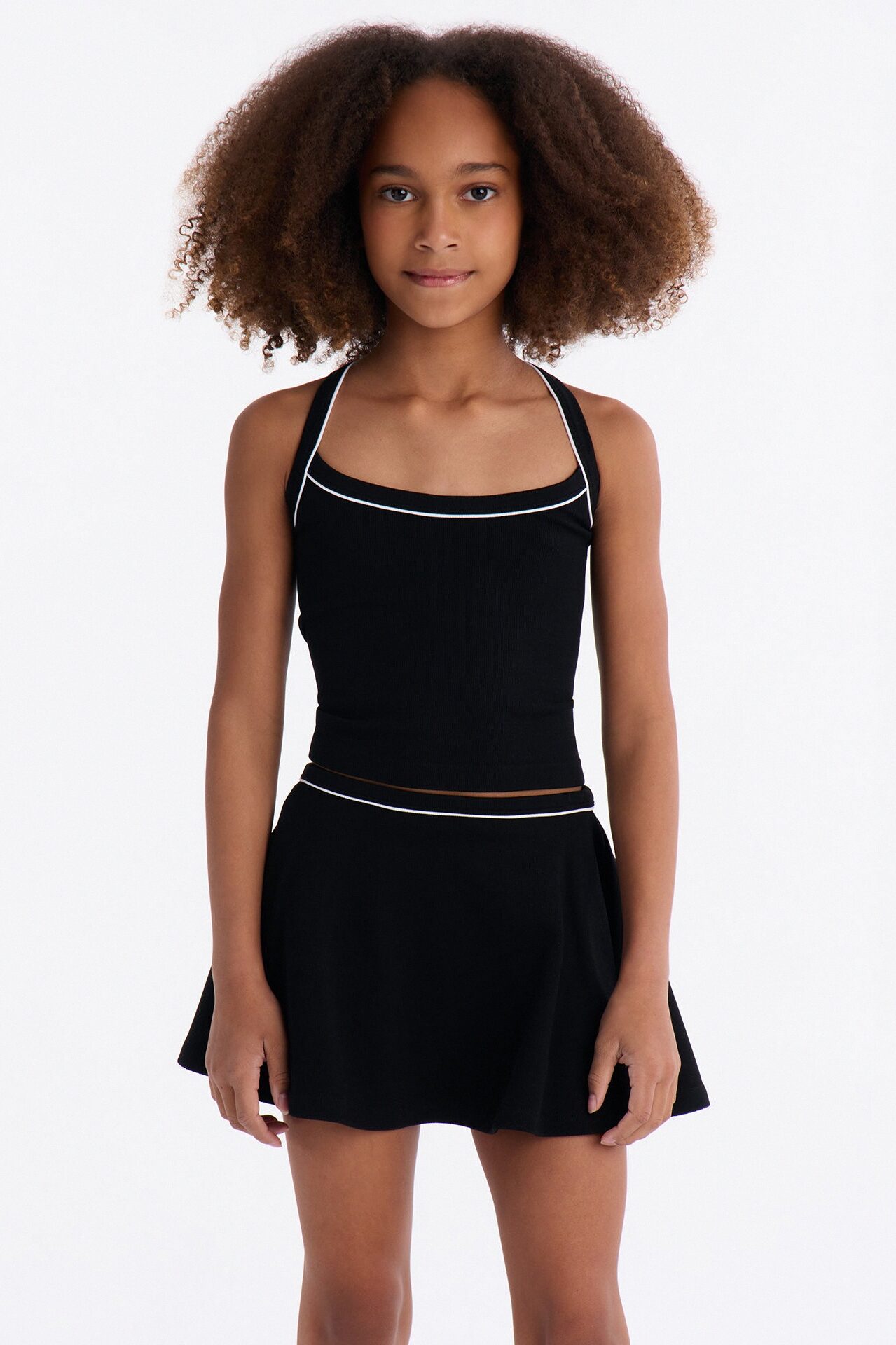 Mini Match The Vibes Ribbed Skirt Set - Black