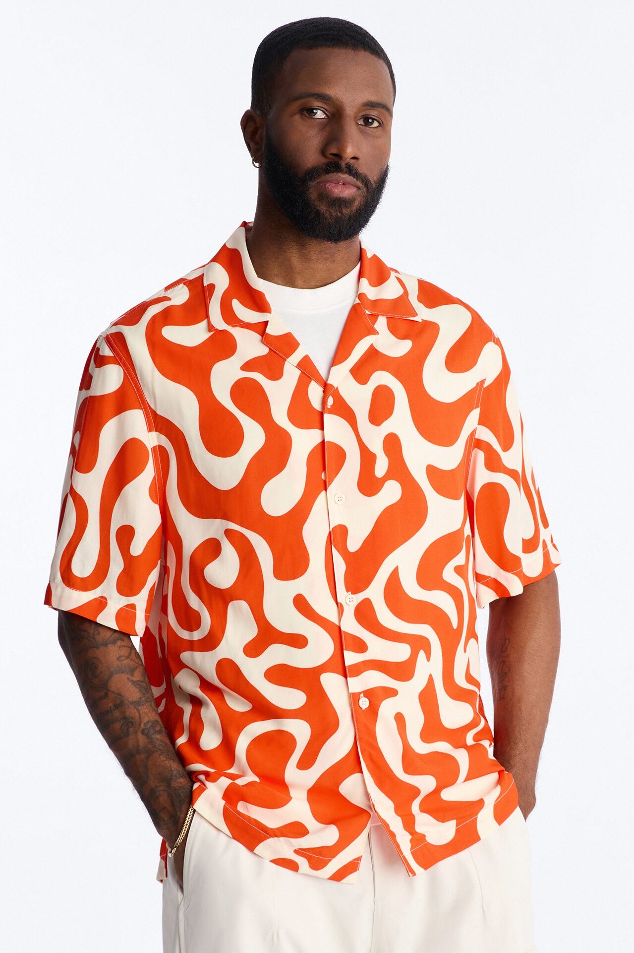 Bold Metric Cuban Shirt - Orange