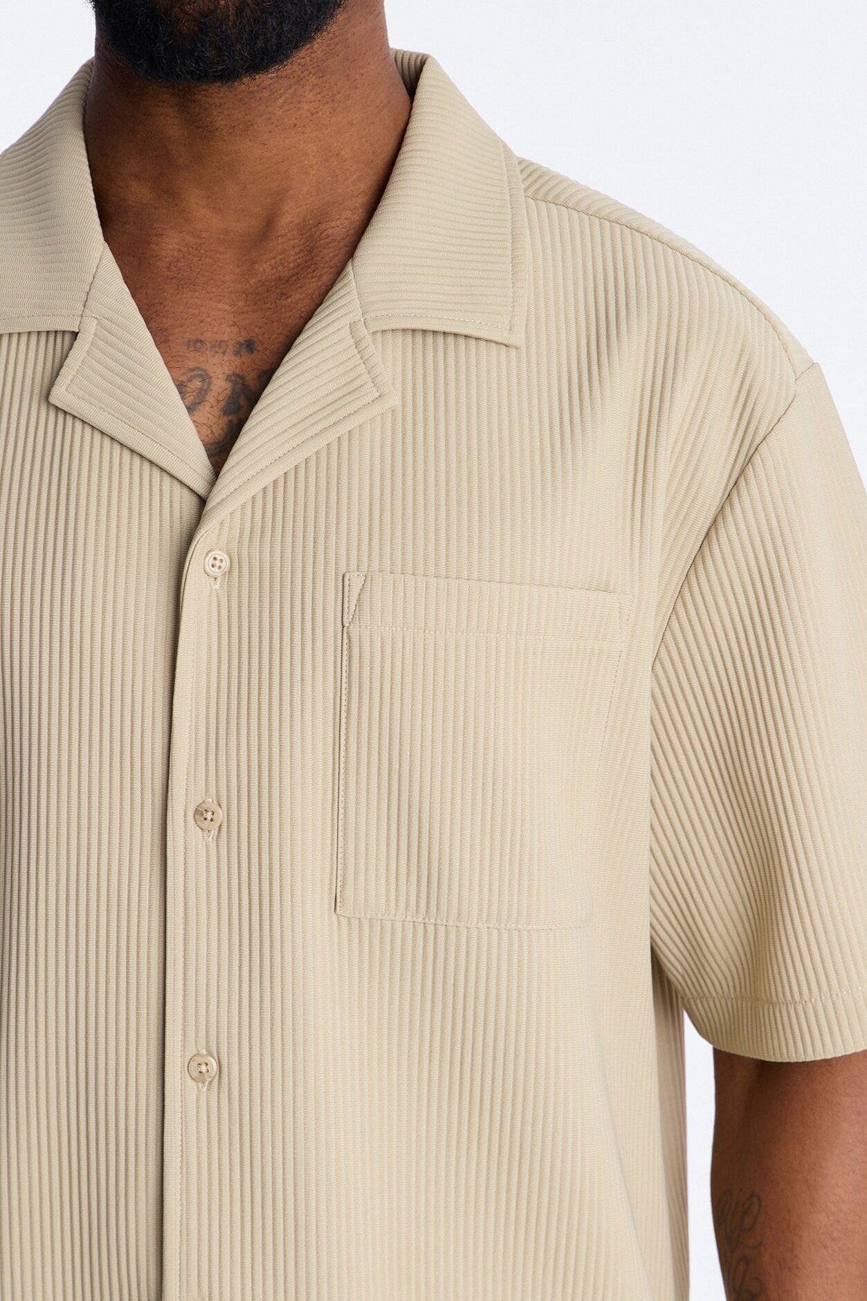 Show Up Short Sleeve Cuban Shirt - Stone