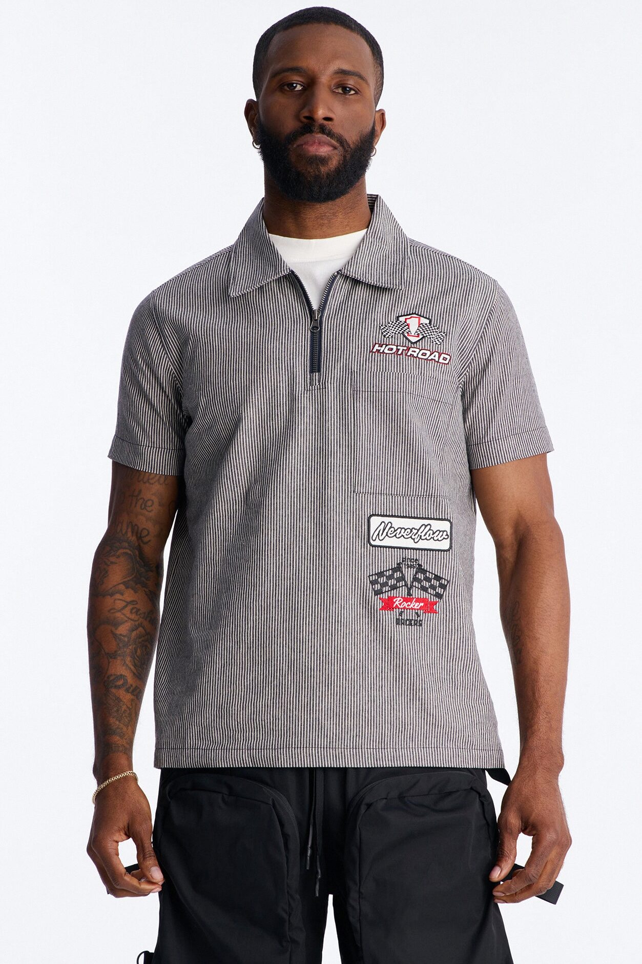 Hot Road Quarter Zip Short Sleeve Polo - Grey