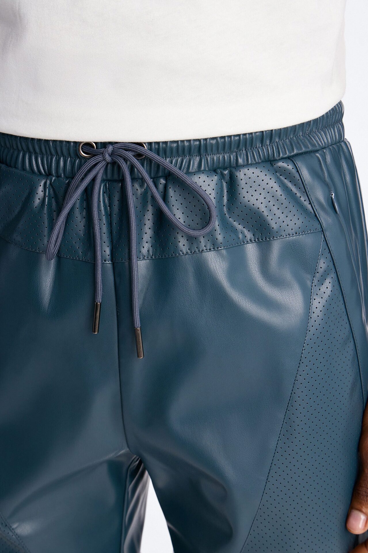 Relaxed Perforated Faux Leather Short - Navy