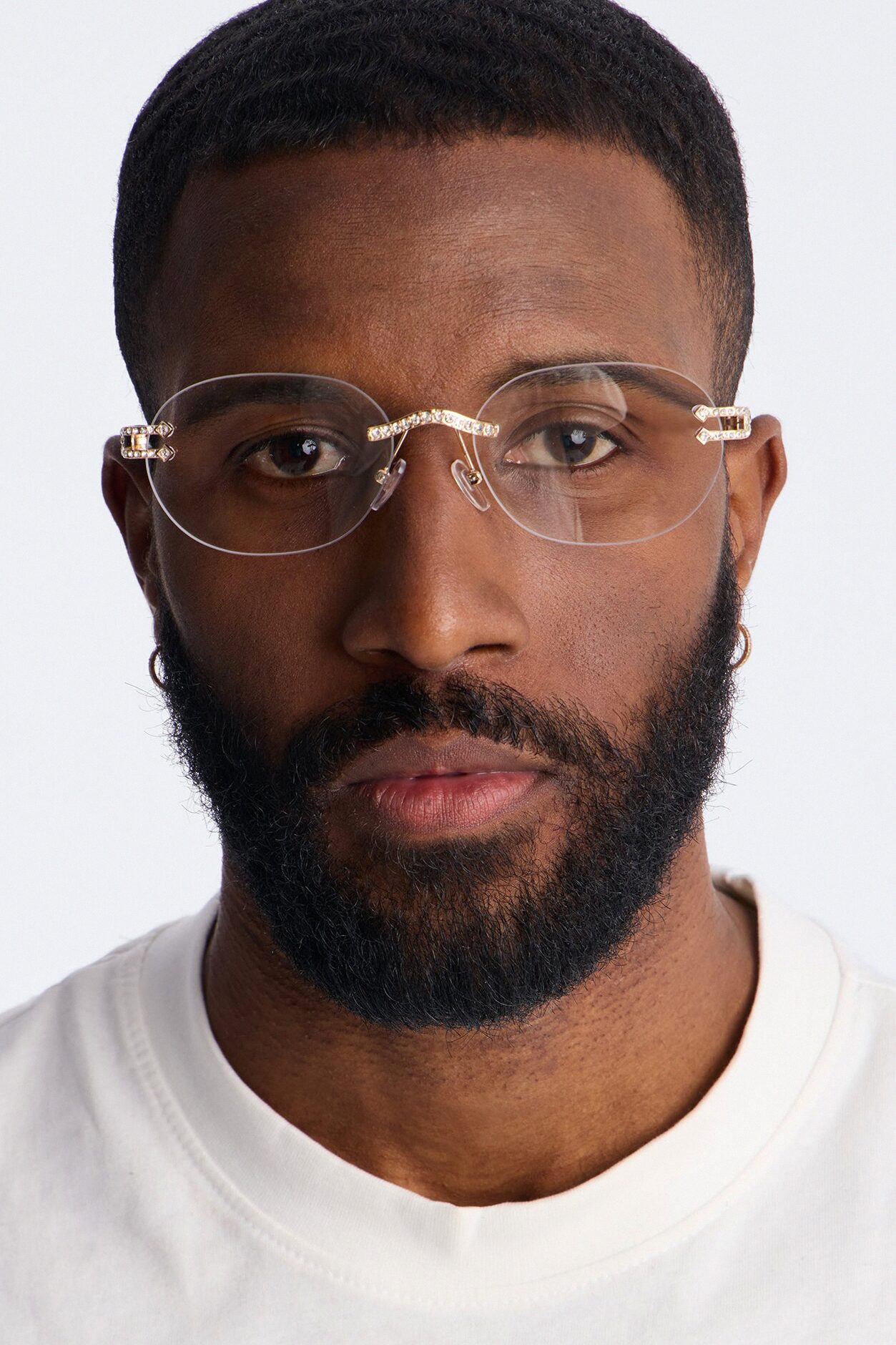 Embellished Round Frameless Metal Sunglasses - Gold