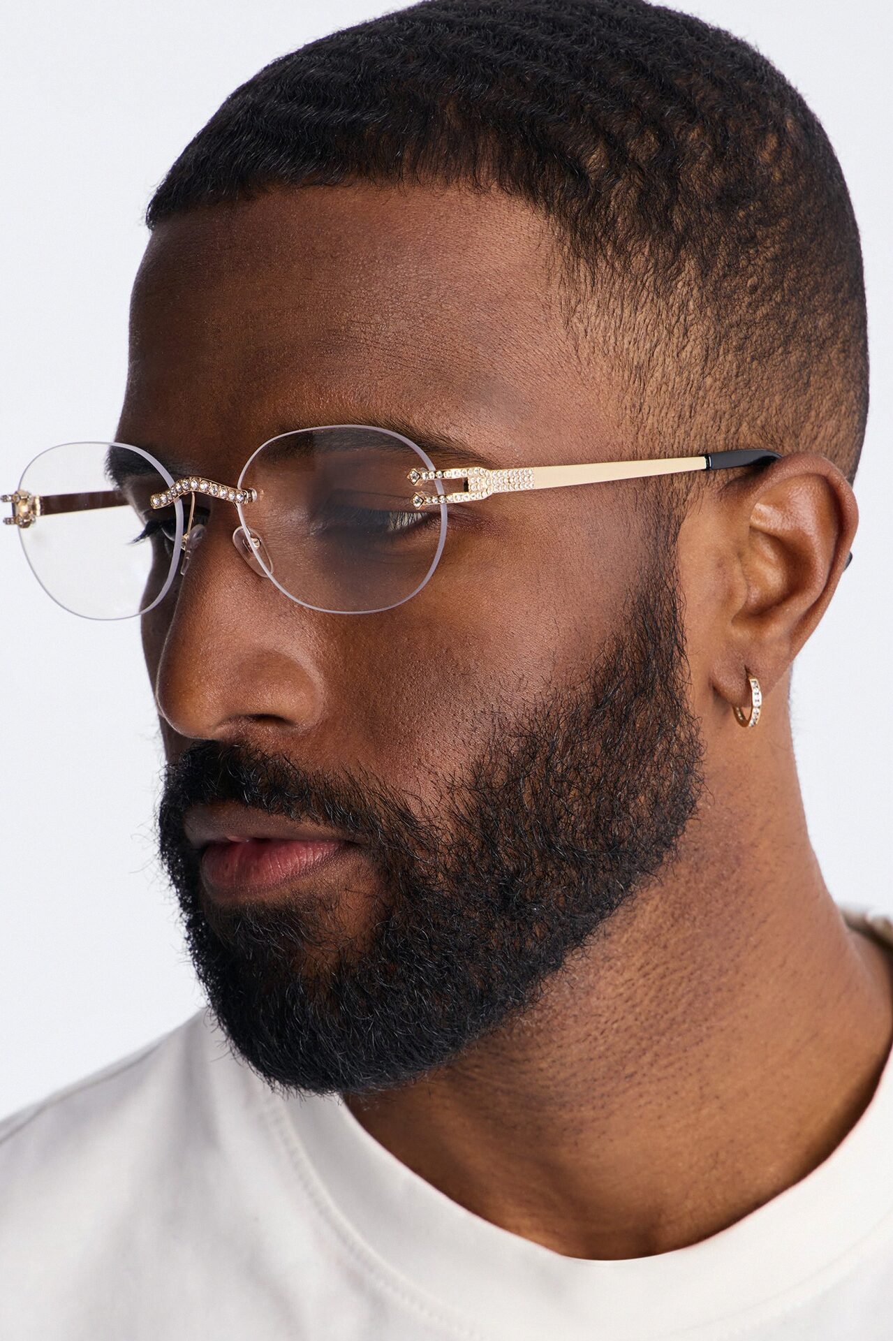 Embellished Round Frameless Metal Sunglasses - Gold