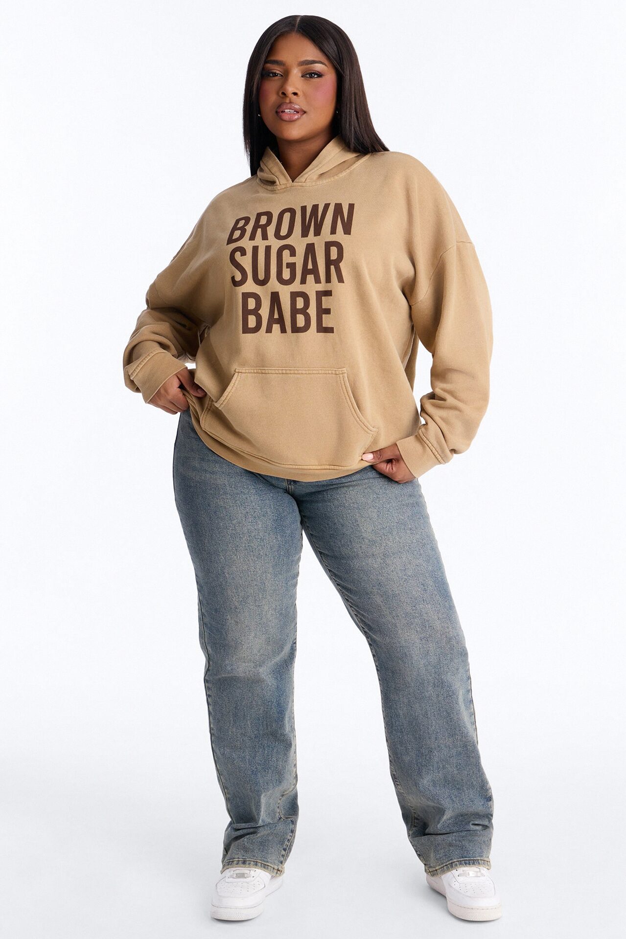 Brown Sugar Babe Fleece Washed Hoodie - Brown