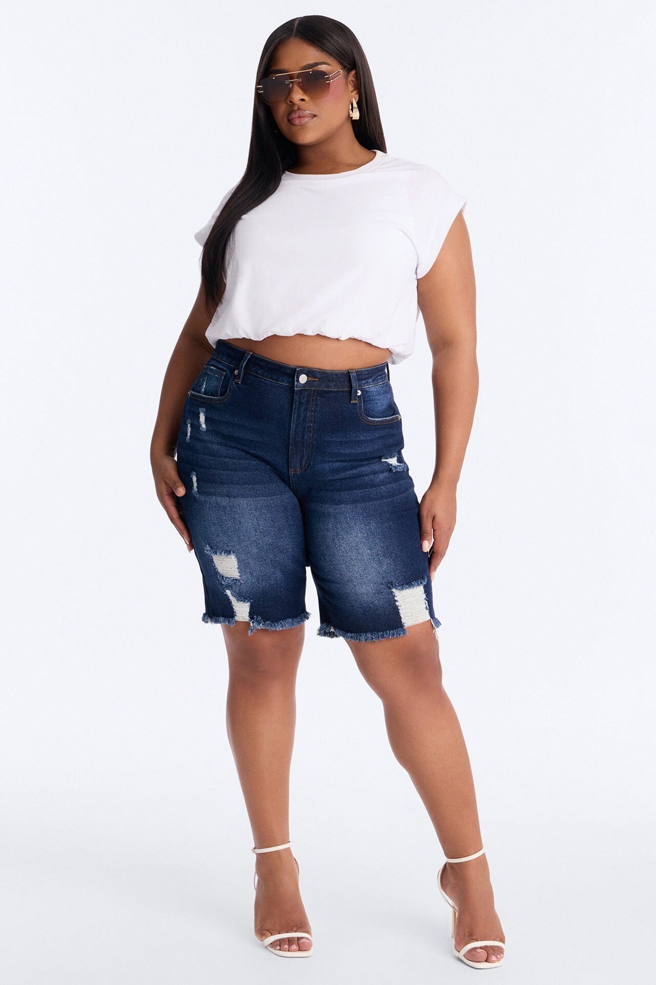 Came To Win Stretch Denim Bermuda Shorts - Dark Wash