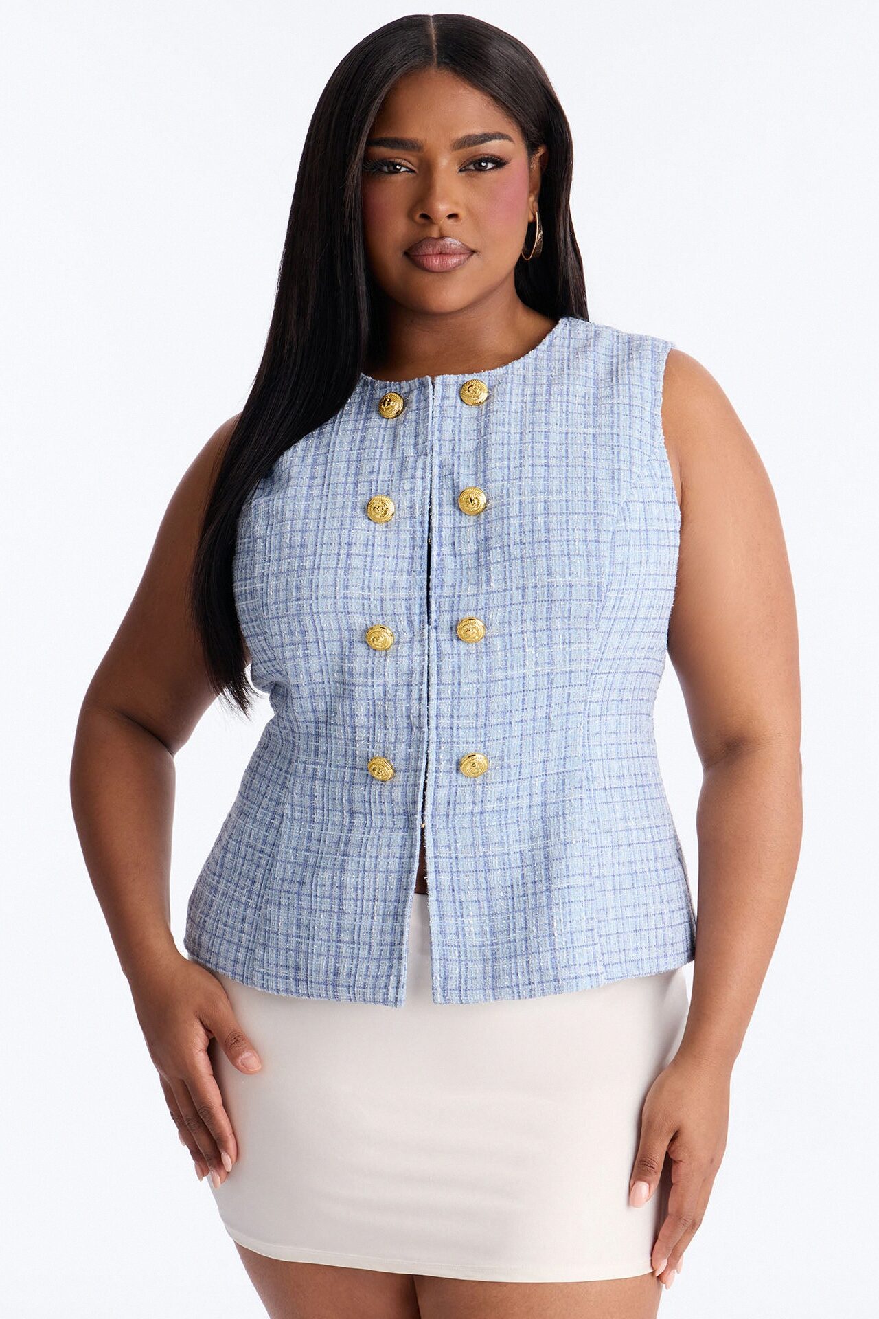 Elegant Love Tweed Vest Top - Blue