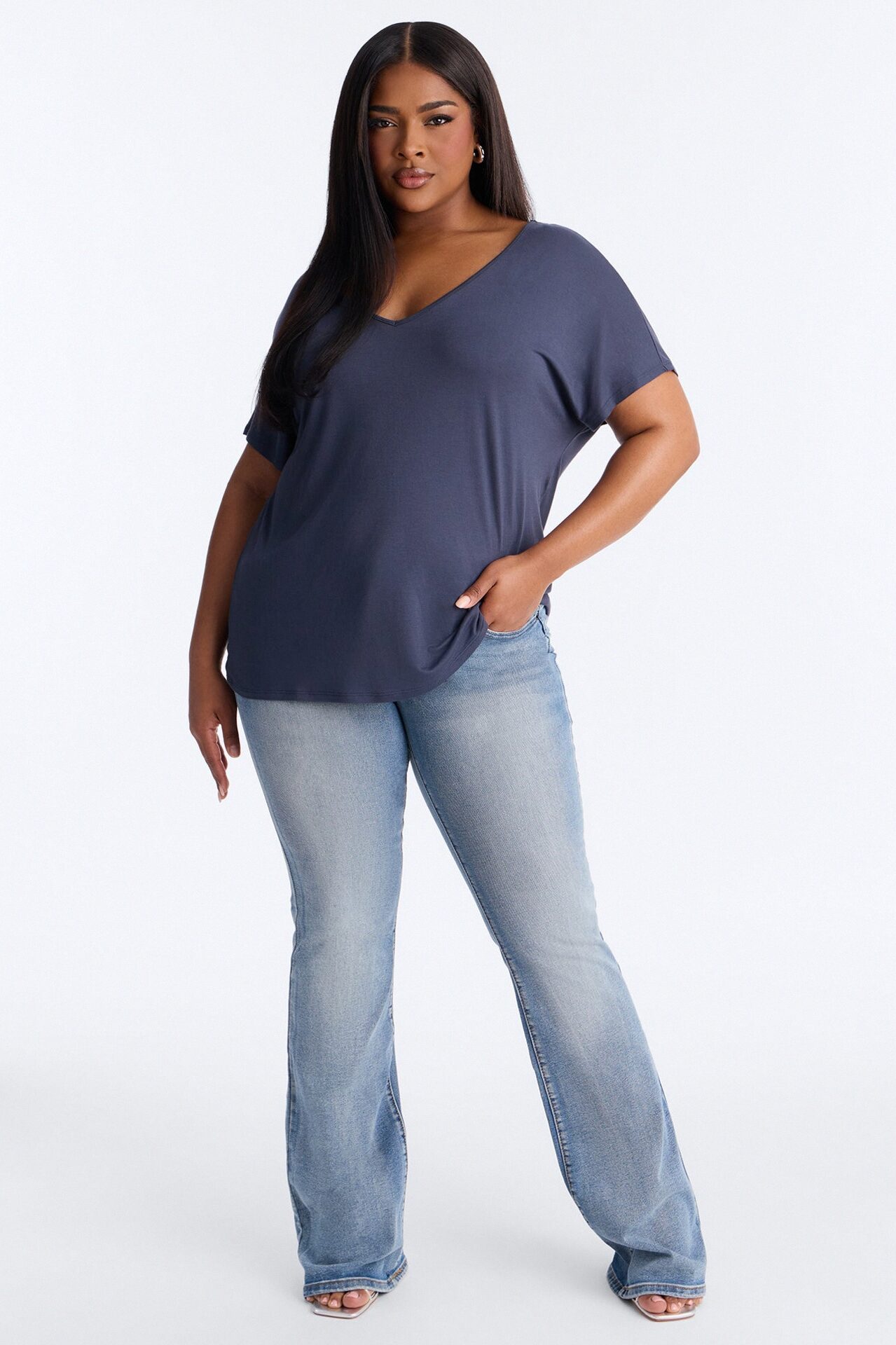 Tasmin Oversized V Neck Tee - Navy