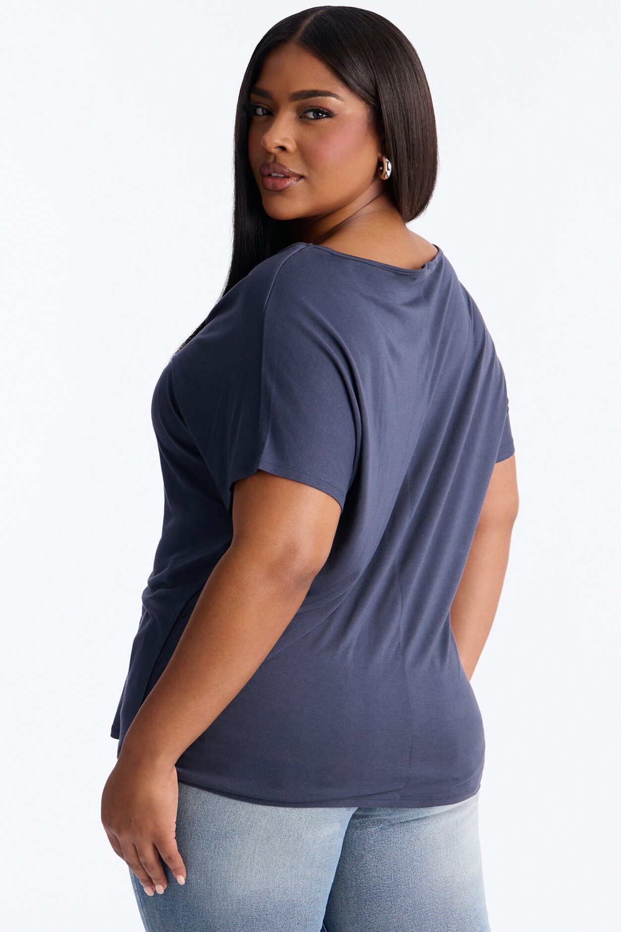 Tasmin Oversized V Neck Tee - Navy
