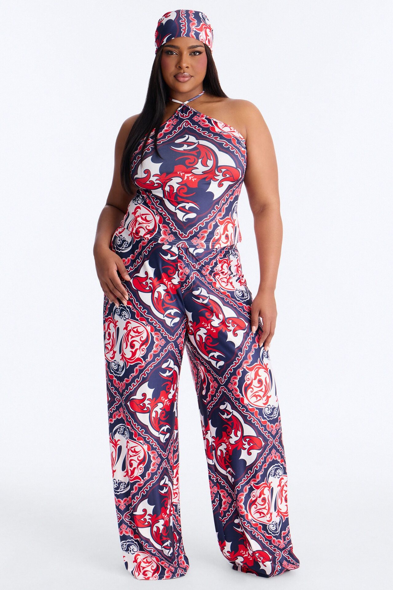 Miranda 3 Piece Halter Pant Set - Navy/combo