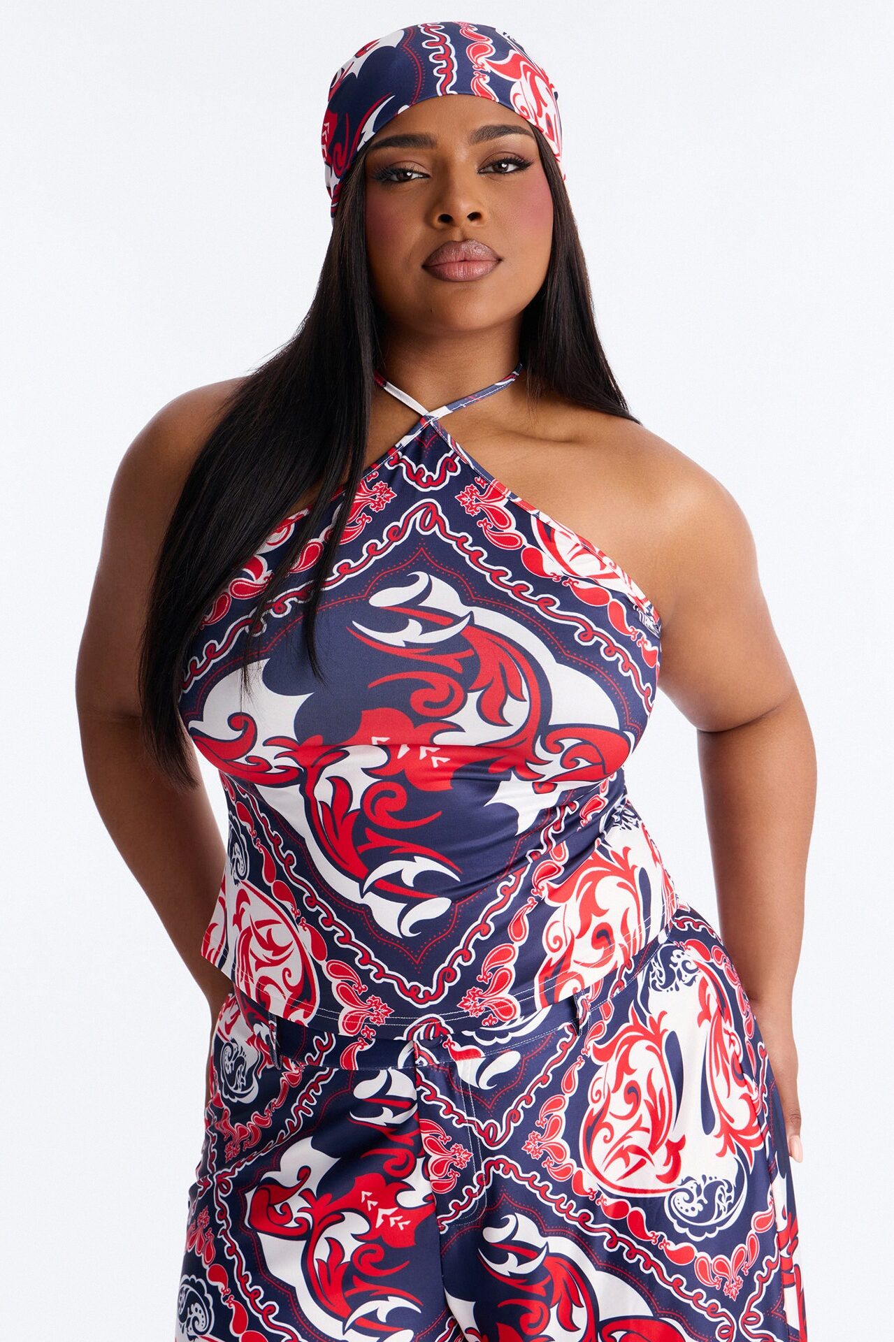 Miranda 3 Piece Halter Pant Set - Navy/combo