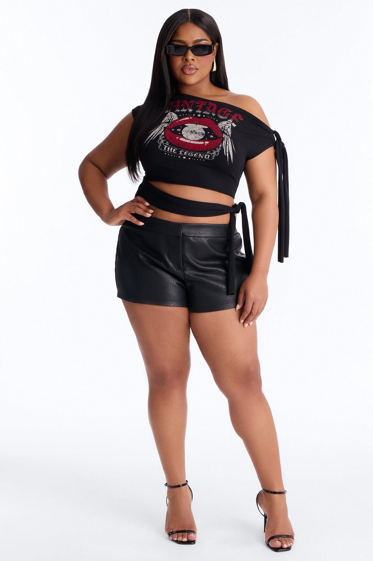 Vintage Legend Off Shoulder Cropped Top - Black