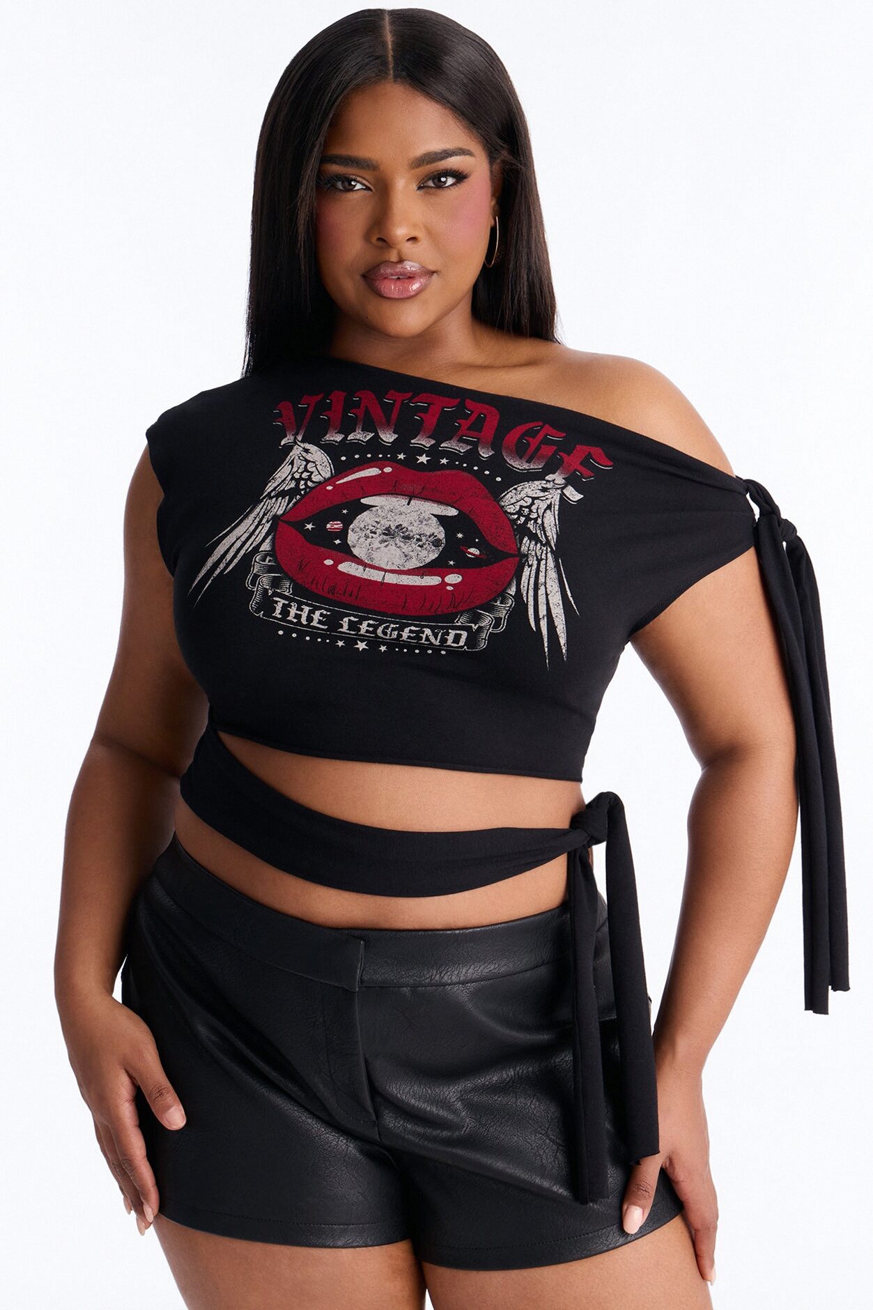 Vintage Legend Off Shoulder Cropped Top - Black