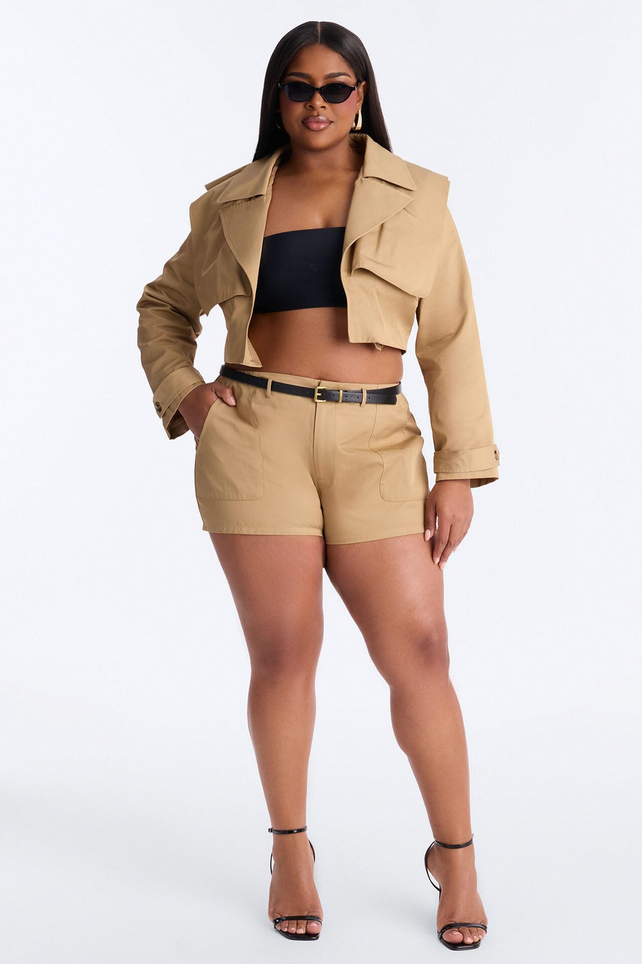 On A Ride Trench Jacket And Short Set - Khaki