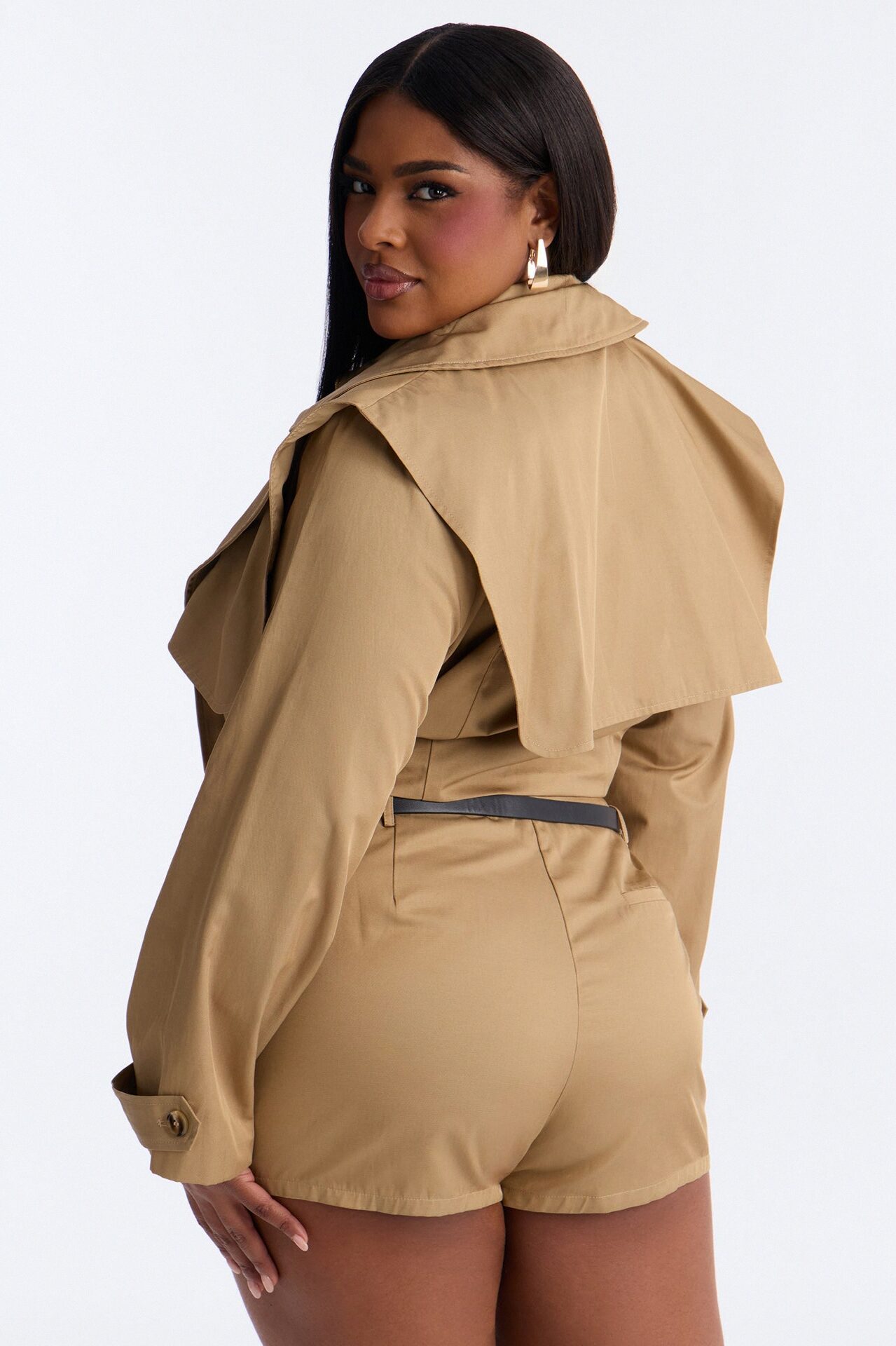On A Ride Trench Jacket And Short Set - Khaki