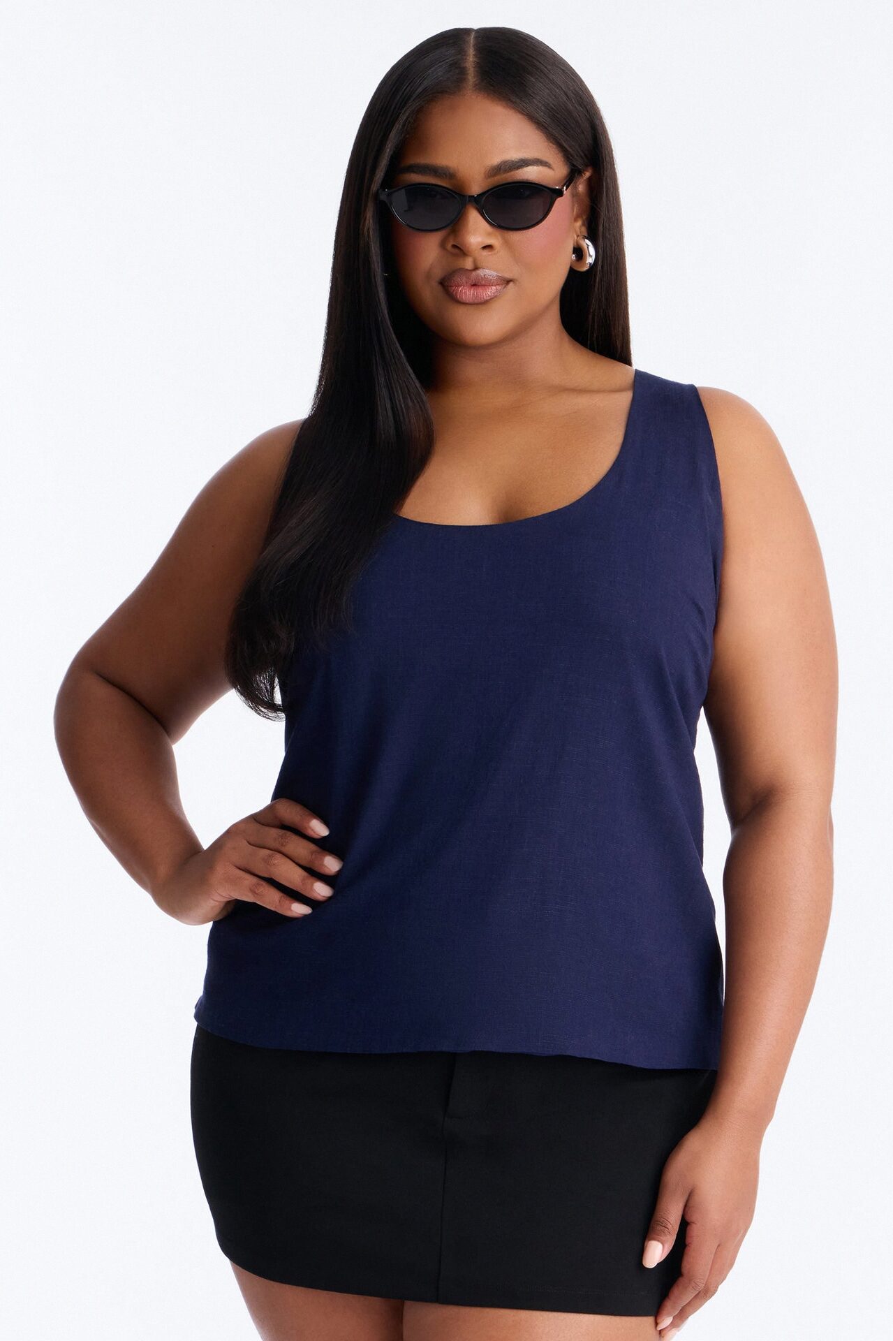 Alba Racerback Linen Top - Navy