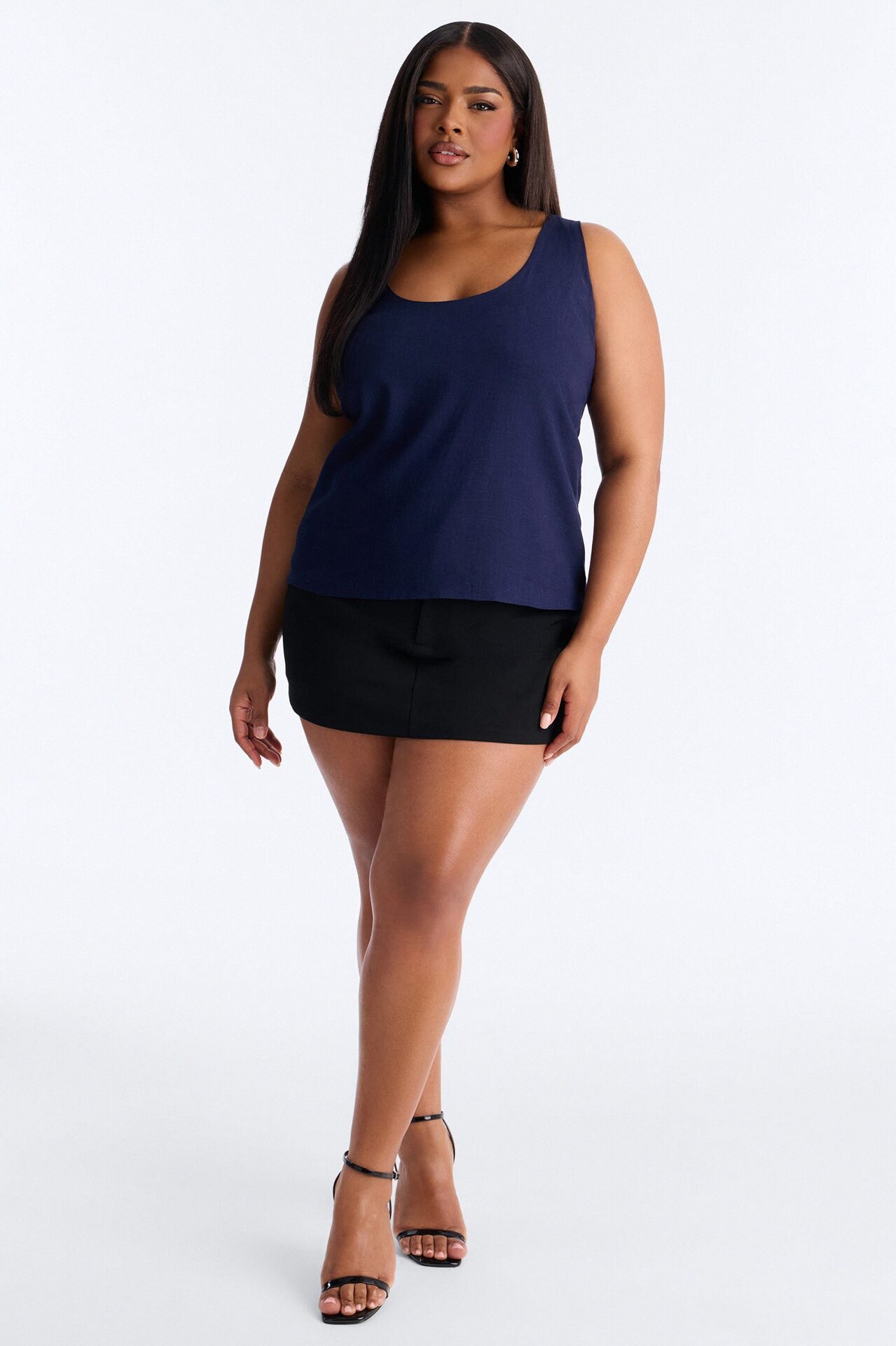 Alba Racerback Linen Top - Navy