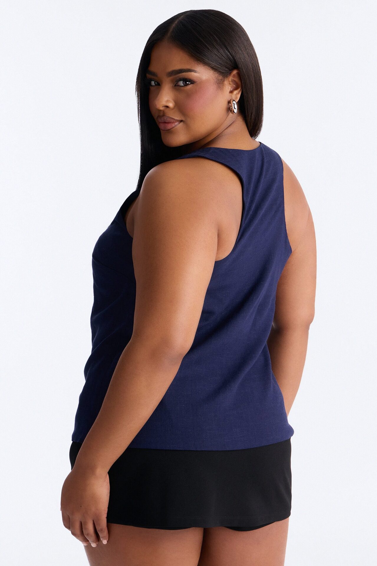 Alba Racerback Linen Top - Navy