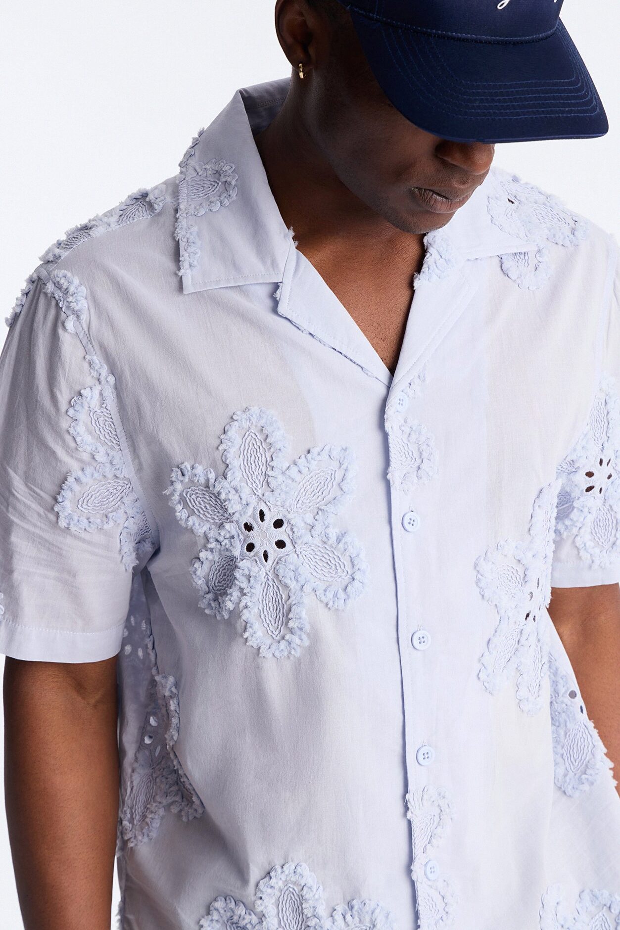 Dusty Bloom Cuban Collar Shirt - Light Blue