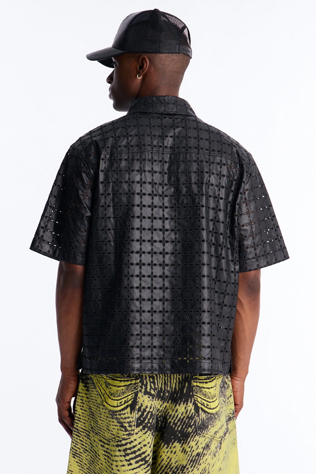 Relaxed Sunset Fever Faux Leather Polo - Black