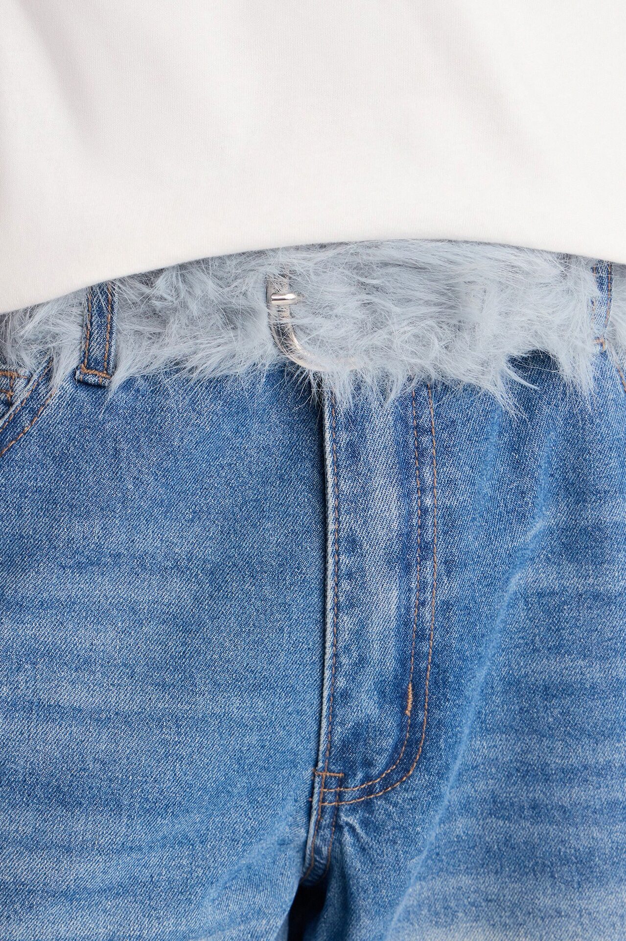 Faux Fur Pin Buckle Belt - Light Blue