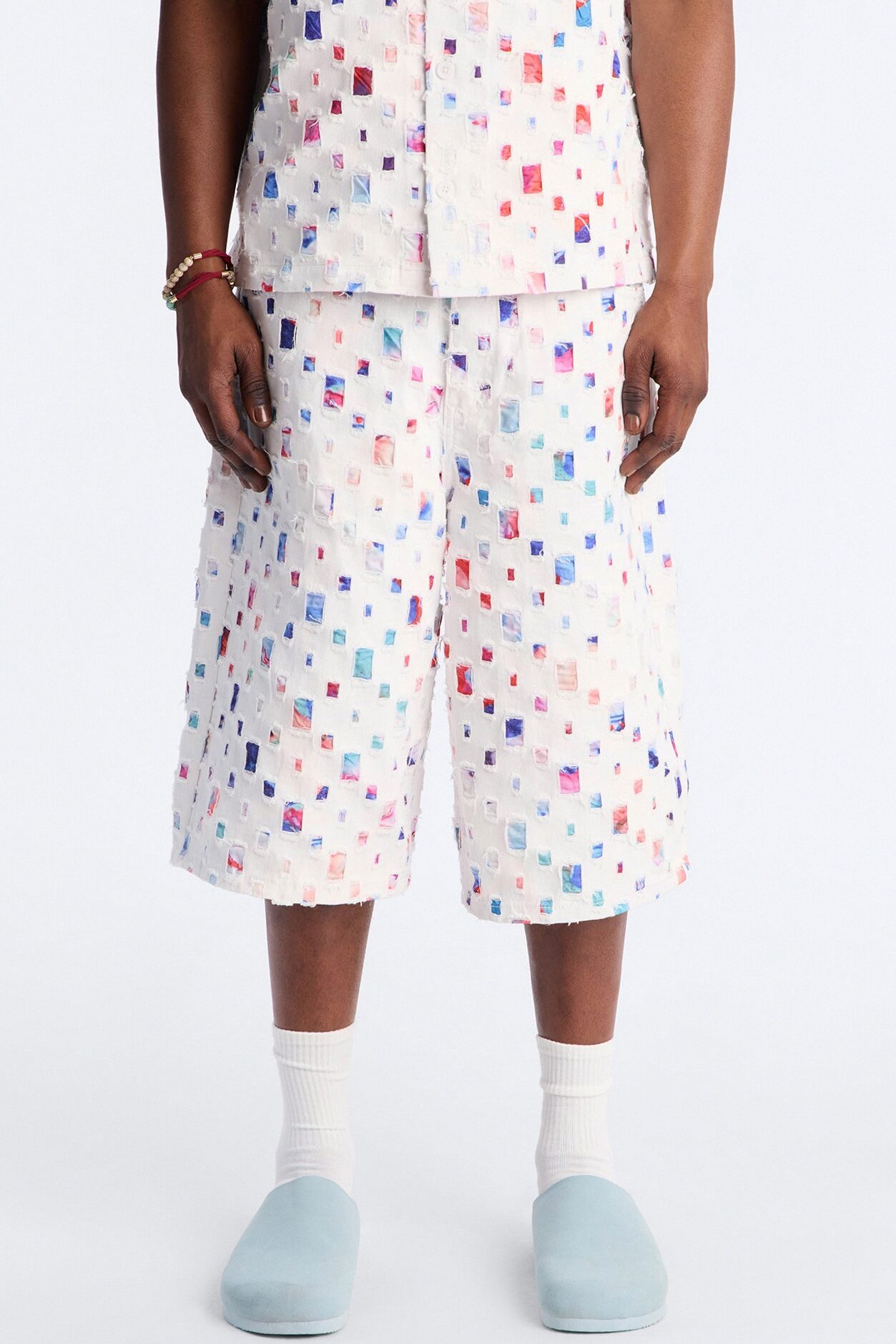 Baggy Watercolor Window Denim Short - White