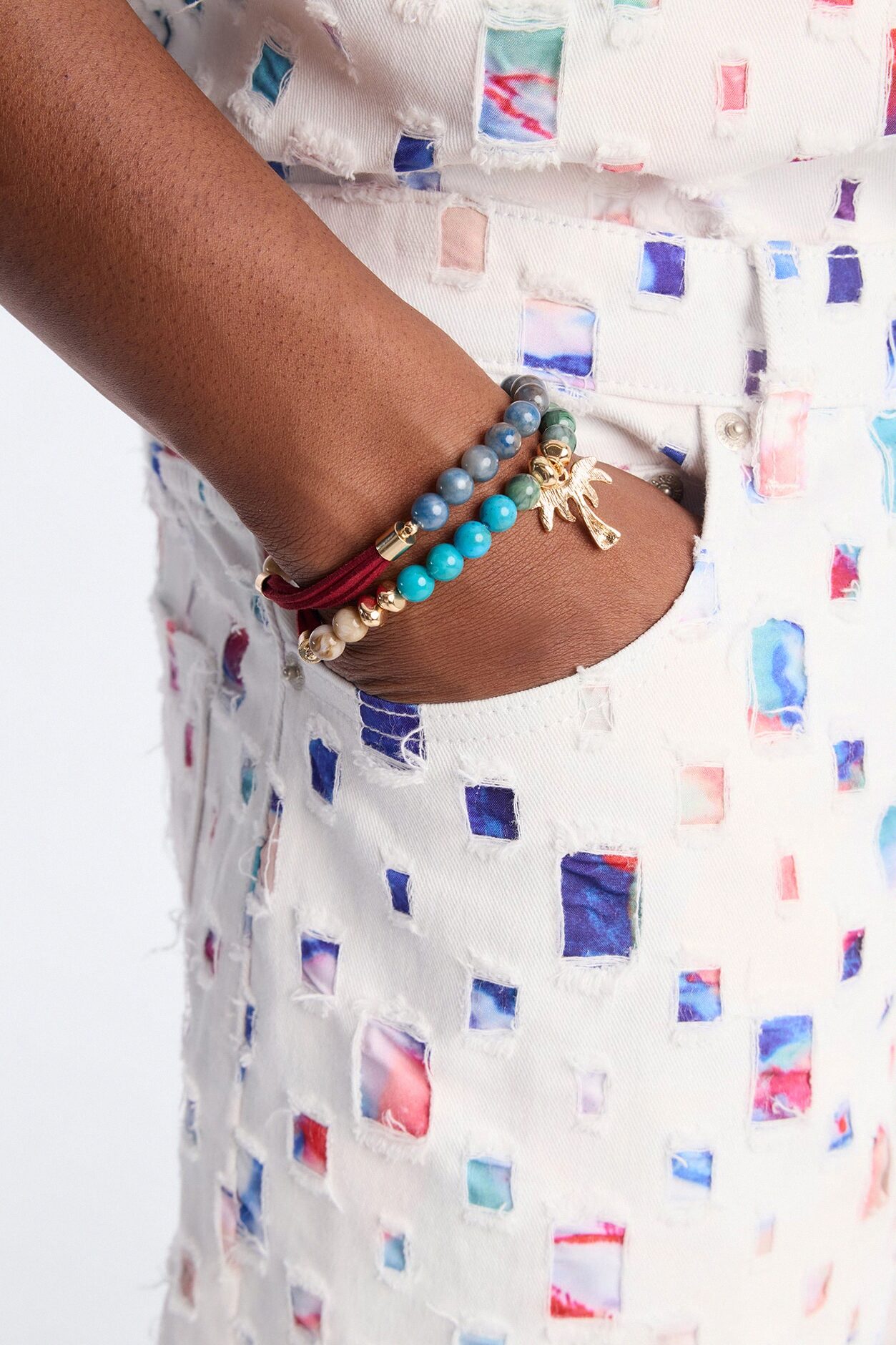Paradise Mixed Material Bead Bracelet Set - Gold/Multi