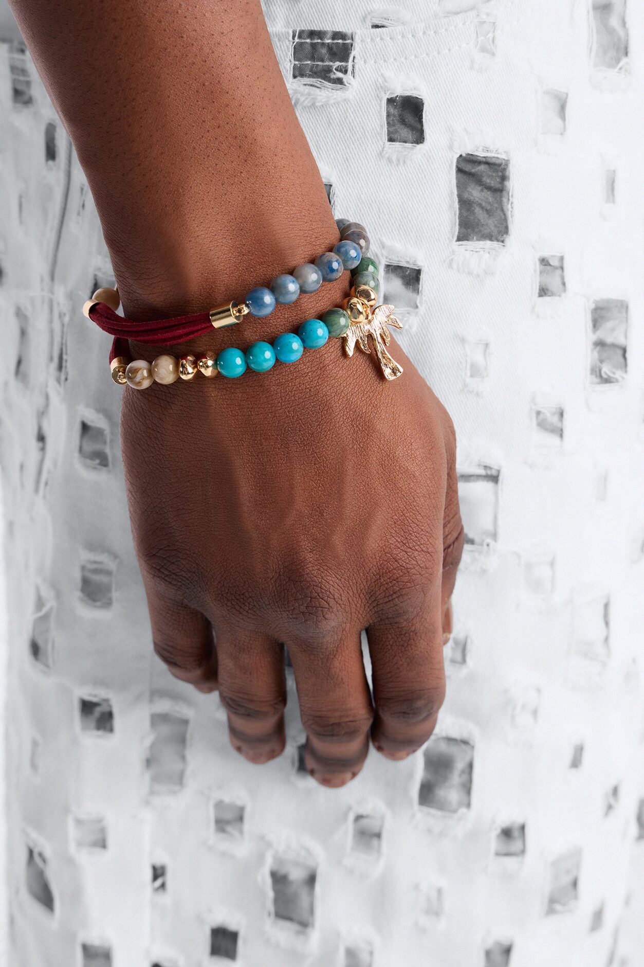Paradise Mixed Material Bead Bracelet Set - Gold/Multi