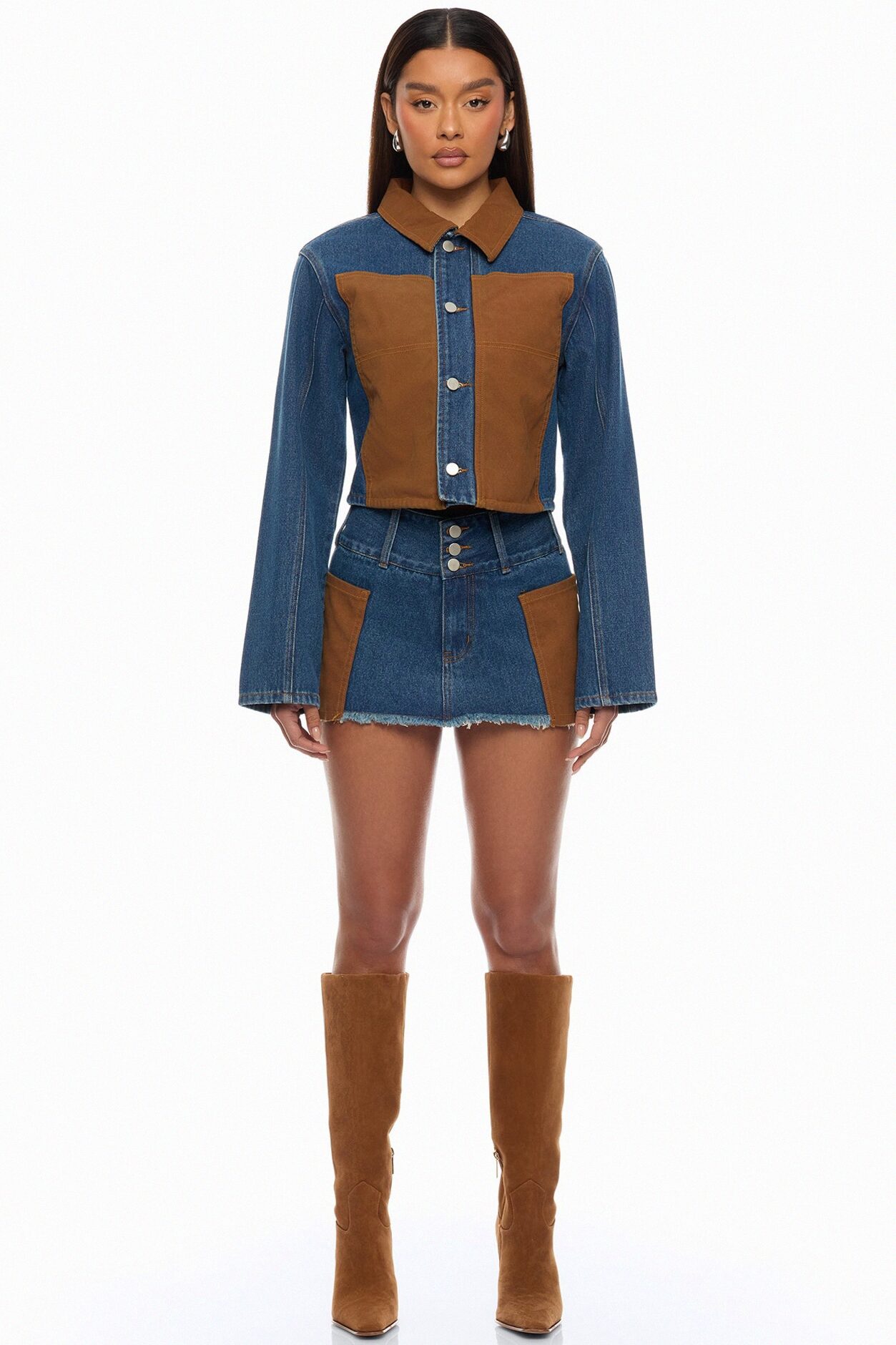 Sadie Patchwork Mini Skirt Set - Denim