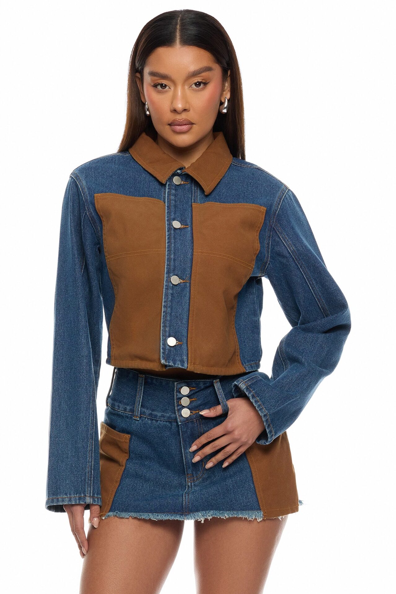 Sadie Patchwork Mini Skirt Set - Denim