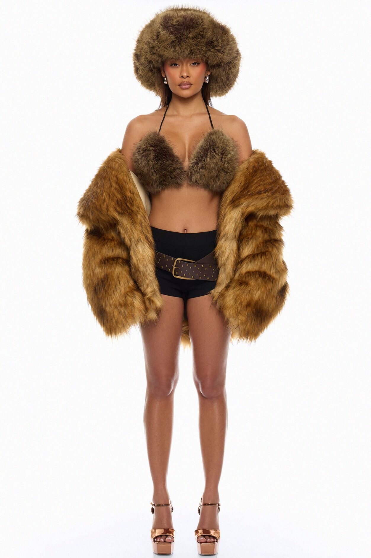 Zaria Faux Fur Cowboy Hat - Brown