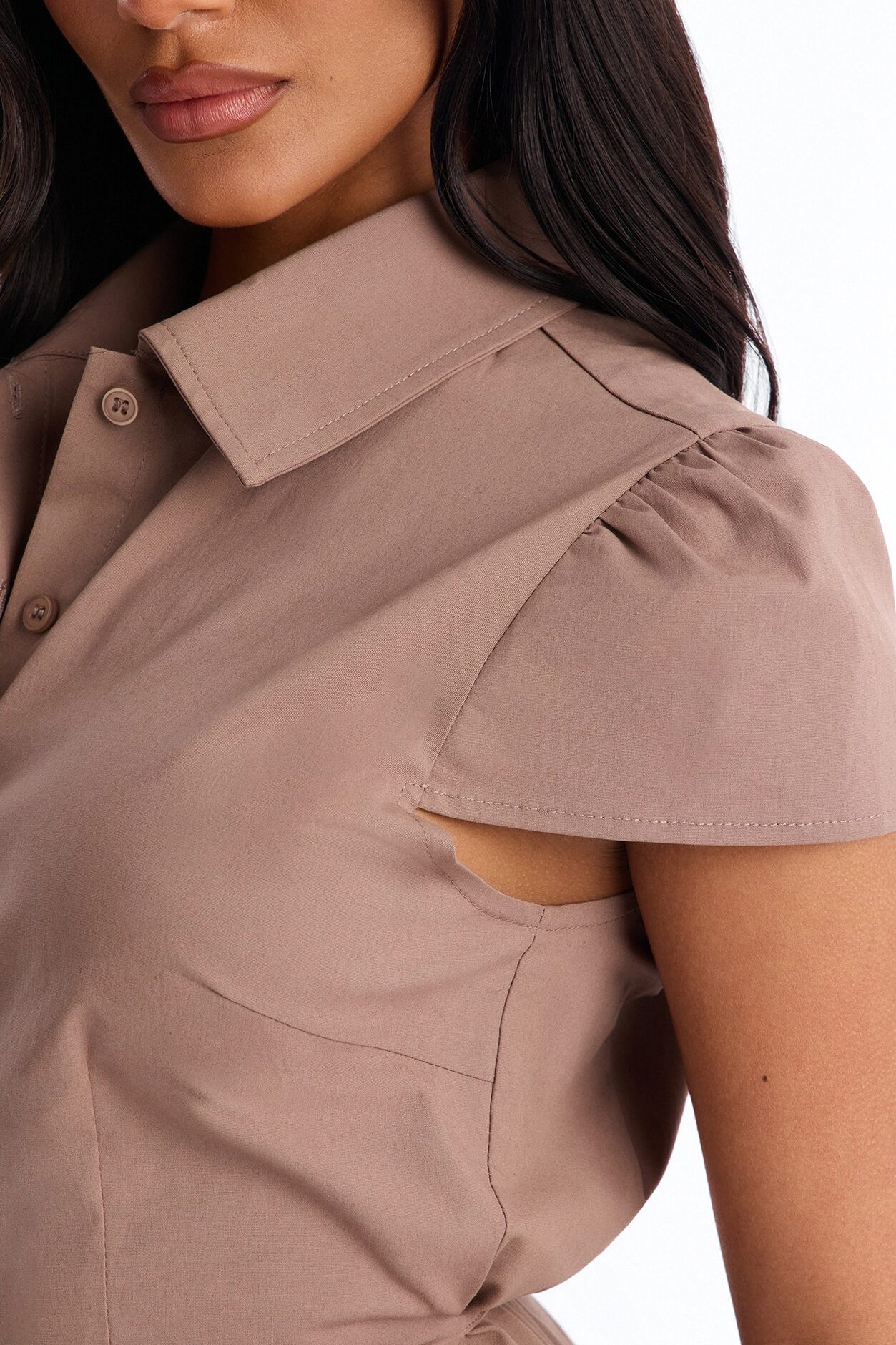 Soft Girl Season Poplin Top - Taupe