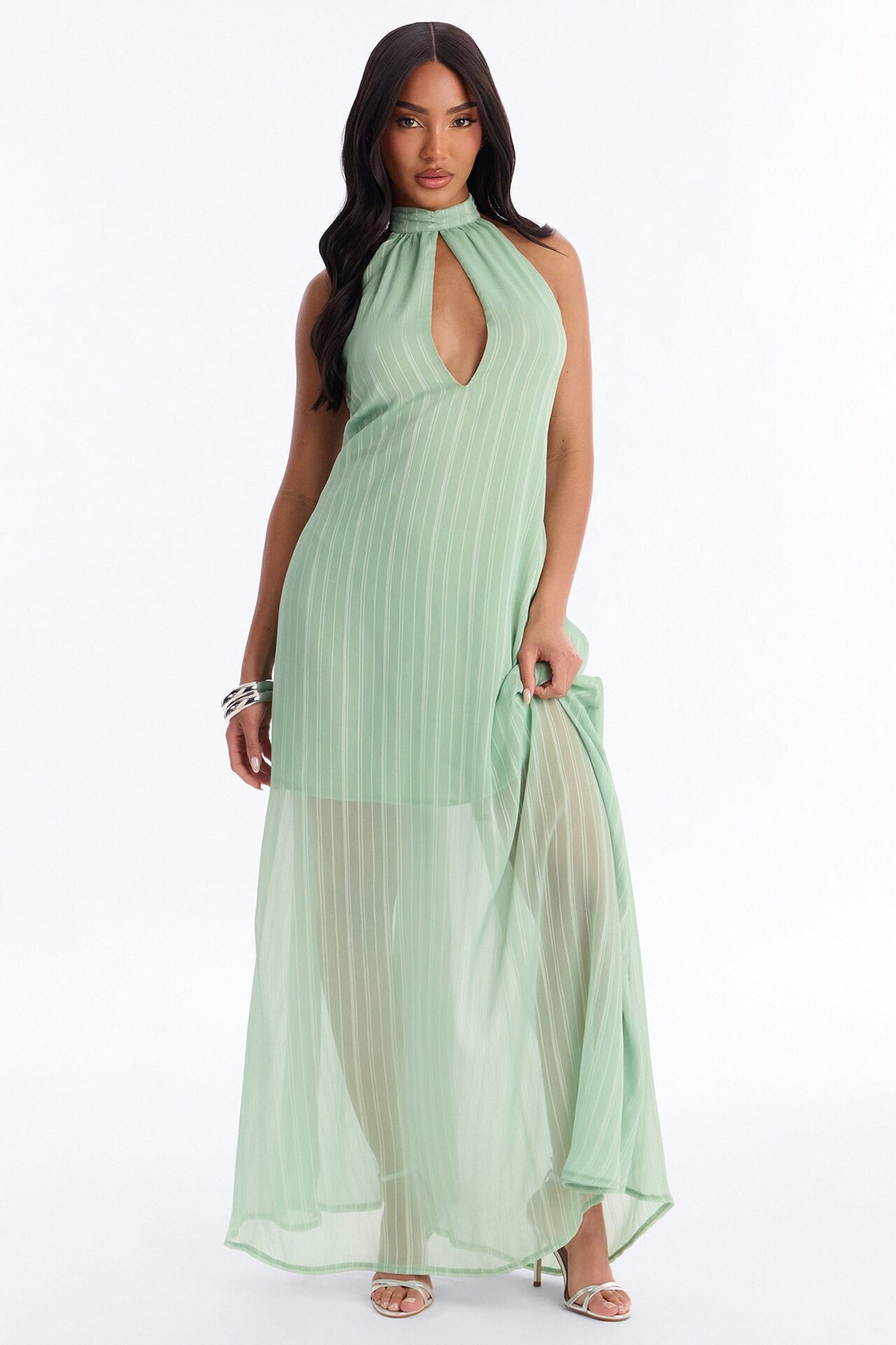 Amelia Backless Beaded Maxi Dress - Sage