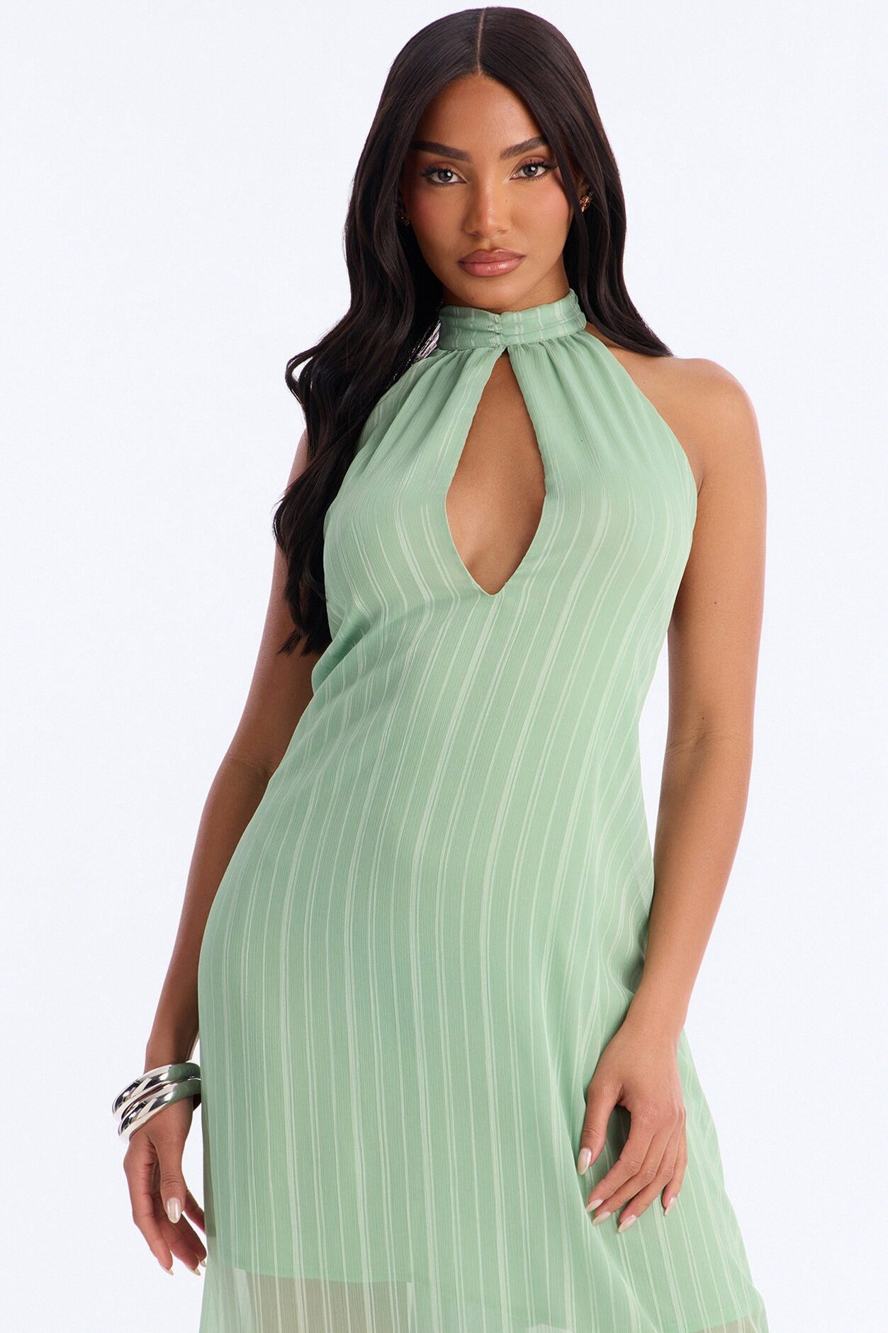 Amelia Backless Beaded Maxi Dress - Sage