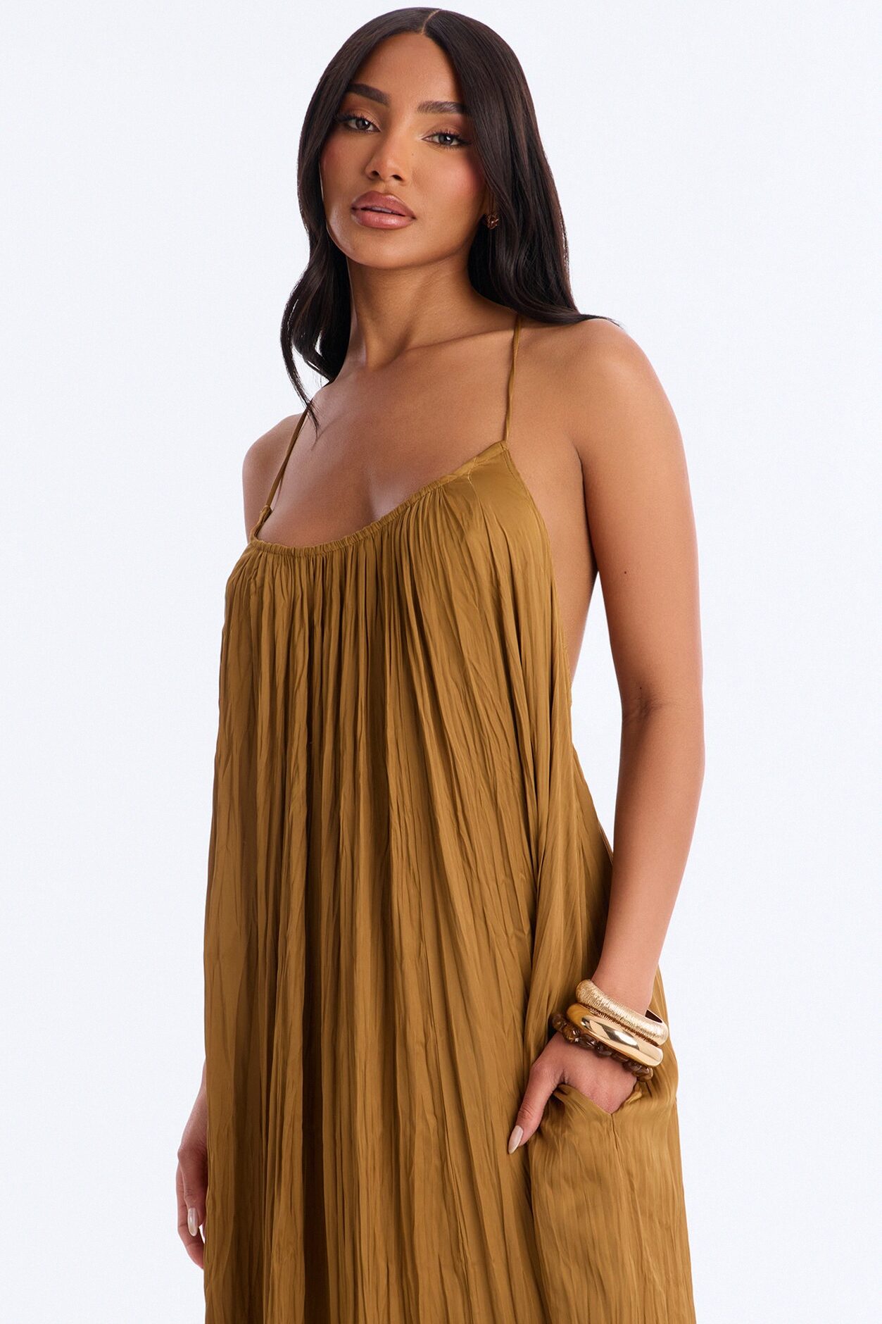 Never Average Plisse Maxi Dress - Gold