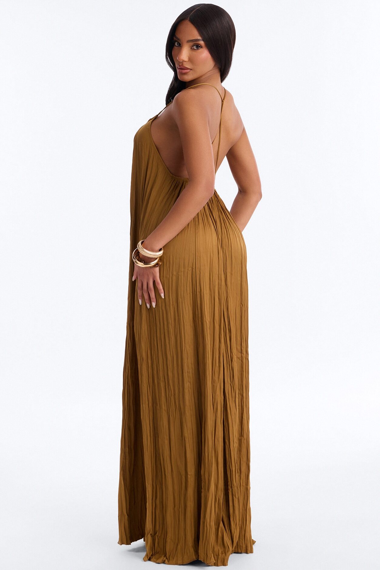 Never Average Plisse Maxi Dress - Gold
