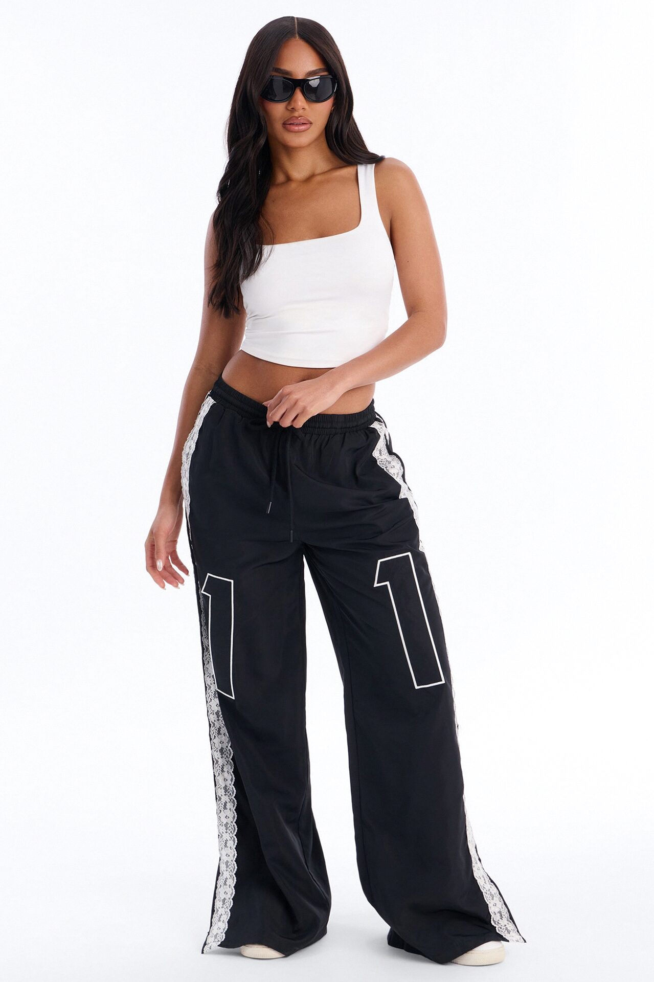Lucky You Laced Windbreaker Lounge Pant - Black