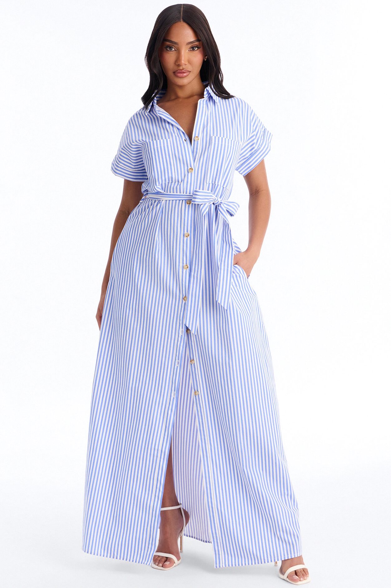 Easy Breezy Maxi Shirt Dress - Blue/combo