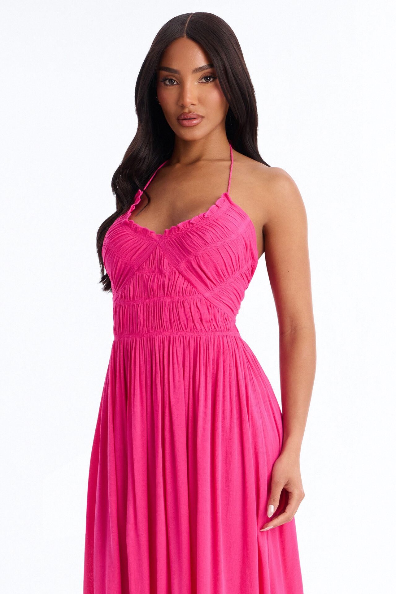 Pretty In Paradise Backless Maxi Dress - Hot Pink