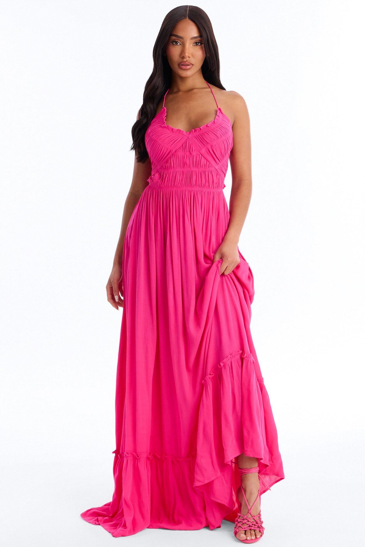 Pretty In Paradise Backless Maxi Dress - Hot Pink