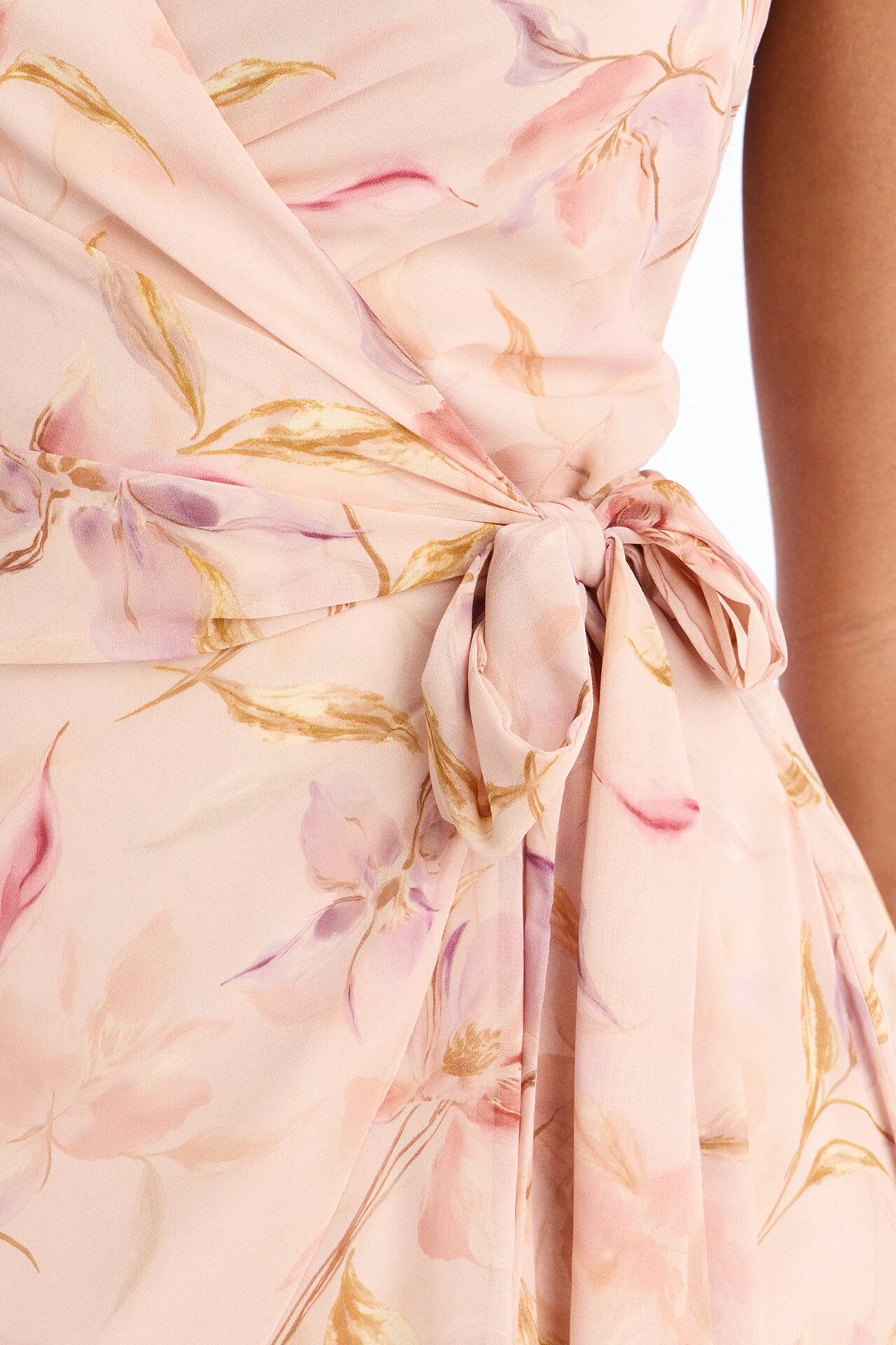 Zoey Floral Chiffon Wrap Midi Dress - Blush